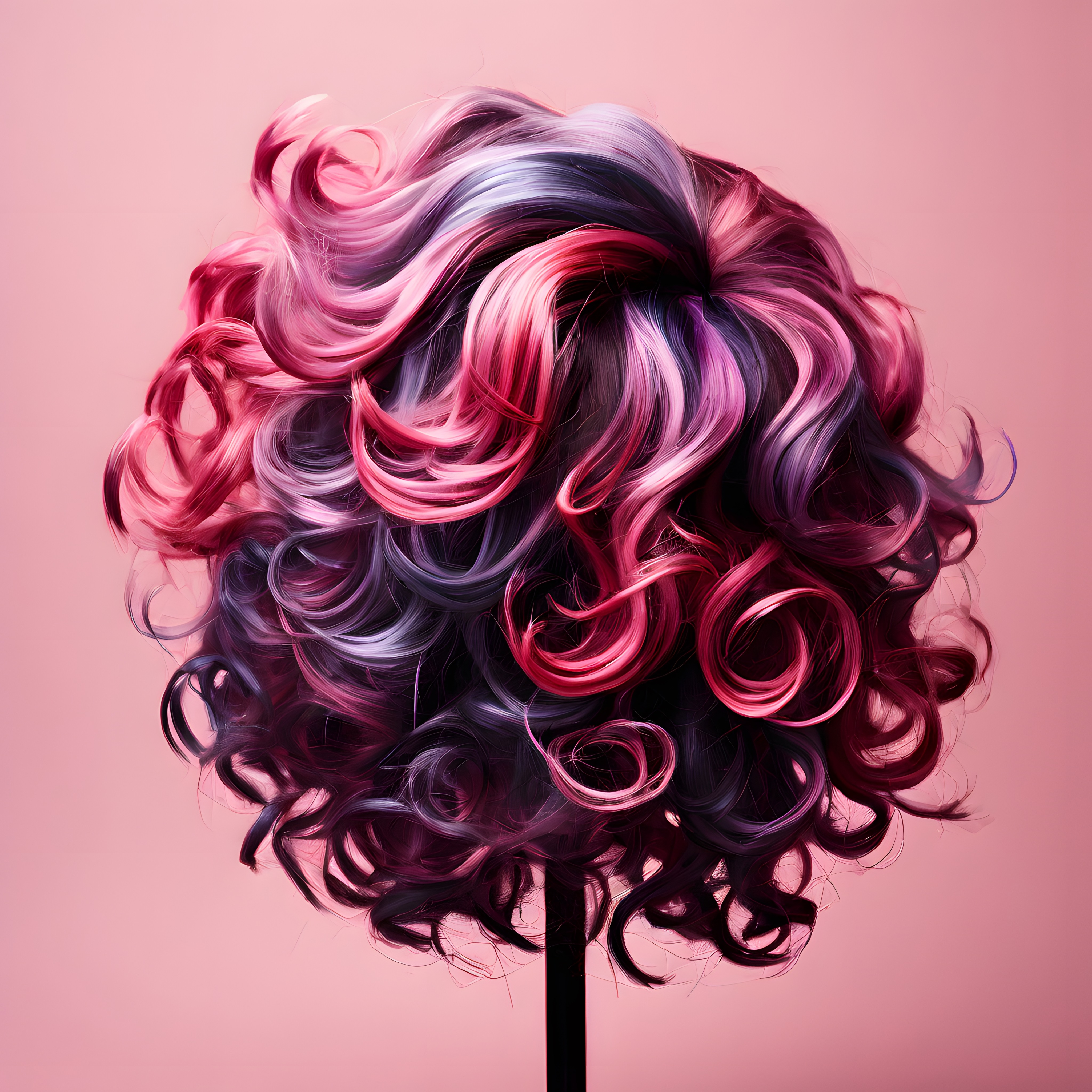 pastel pembe ve mor ombreli hacimli kıvırcık peruk saç modeli