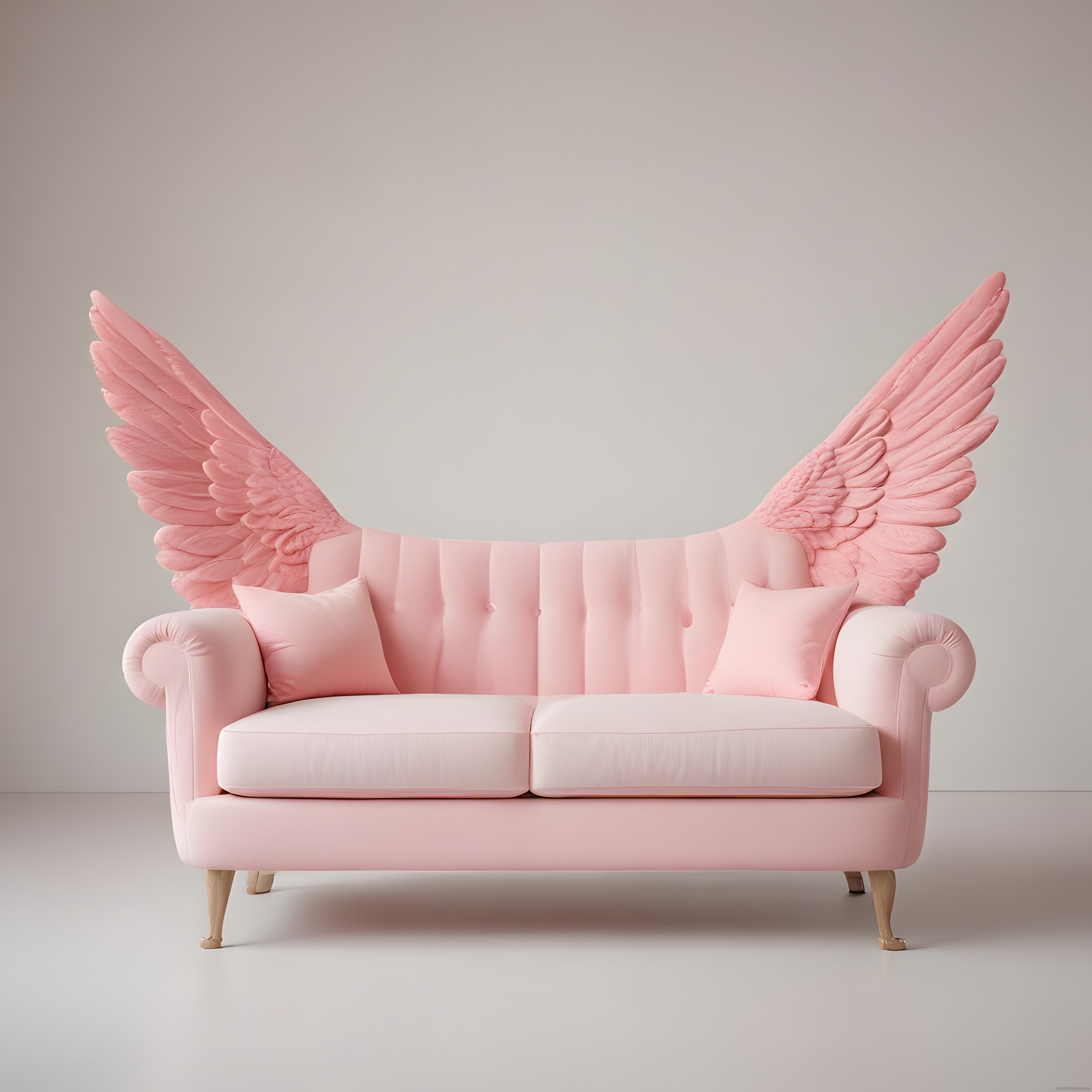 Pastel pembeye bürünmüş melek kanatlı kanepe ile modern romantik dekorasyon