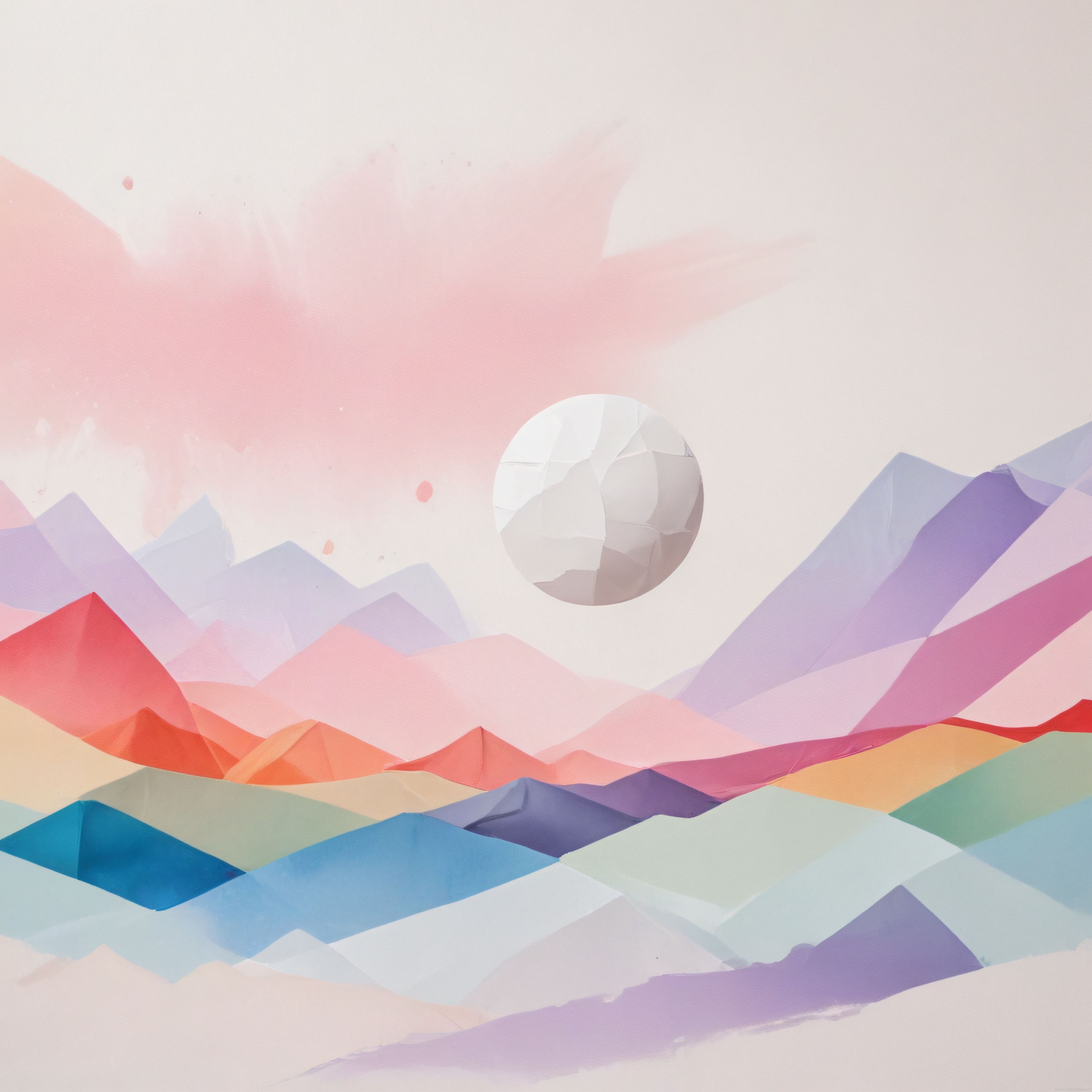 Pastel Renkler ve Geometrik Katmanlarla Soyut Origami Manzara Sanatı