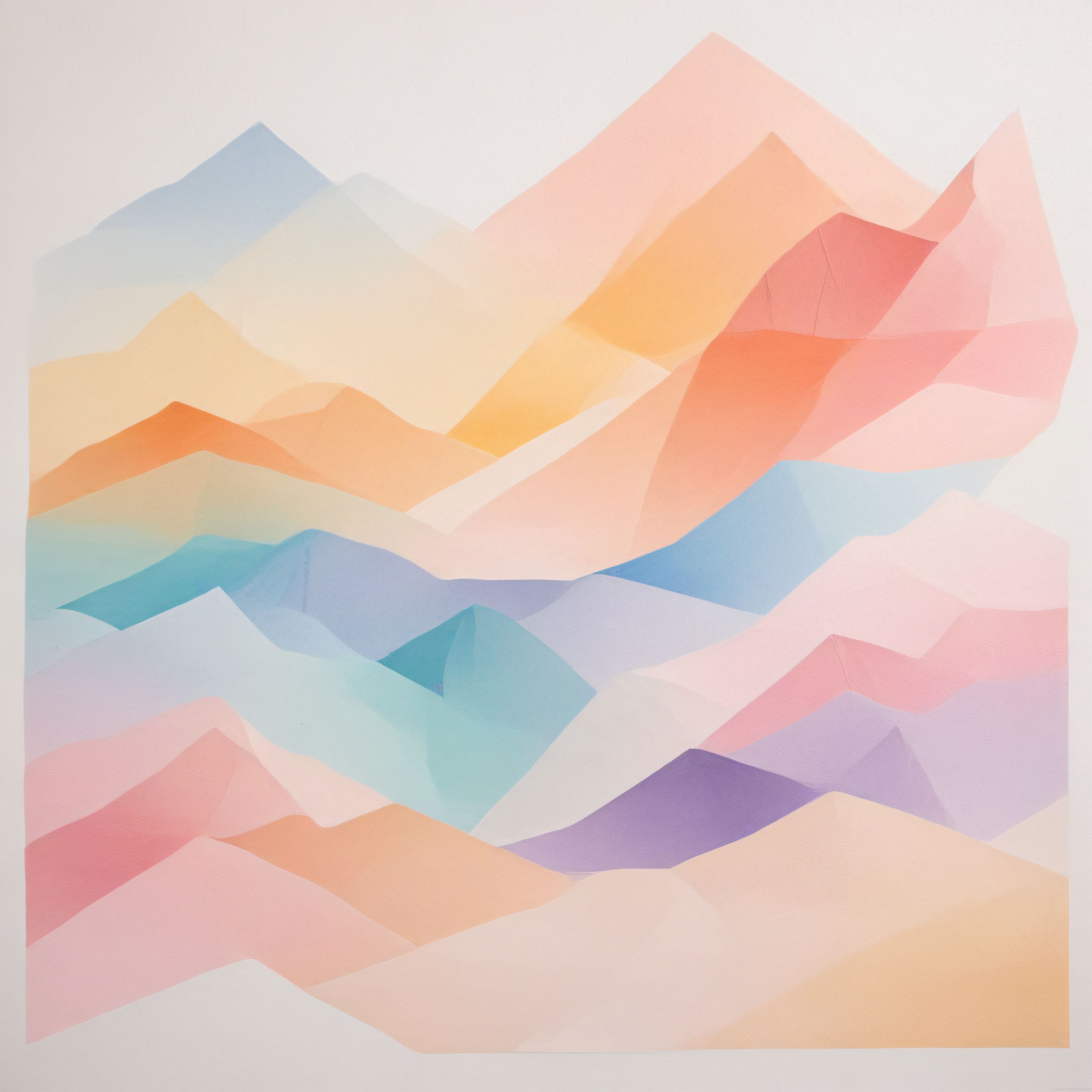 Pastel Renklerde Geometrik Şekillerle Tasarlanmış Soyut Dağ Manzarası