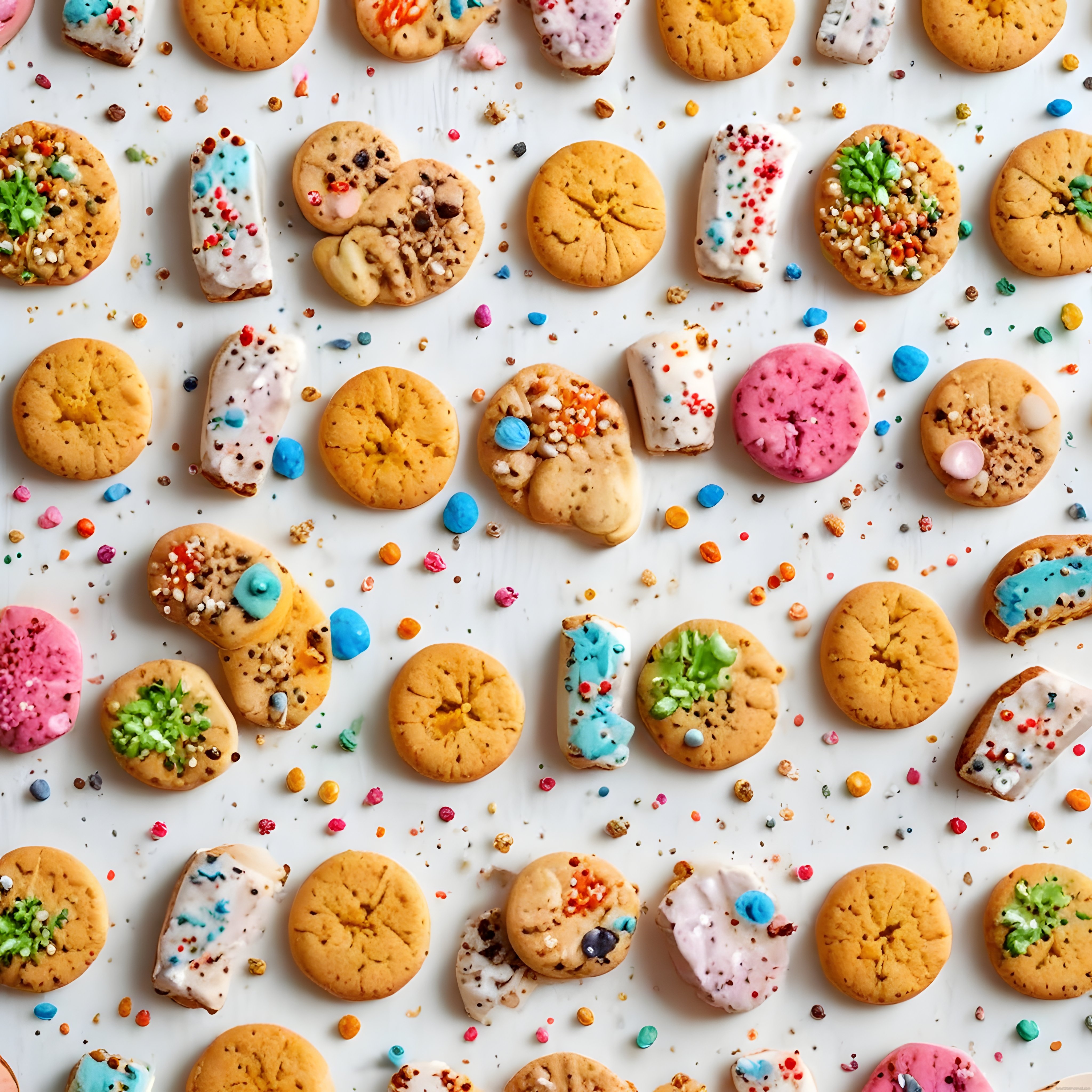 Pastel Renklerde Glazürlü ve Şekerlemeli Çeşitli Kurabiyeler Düz Çekim