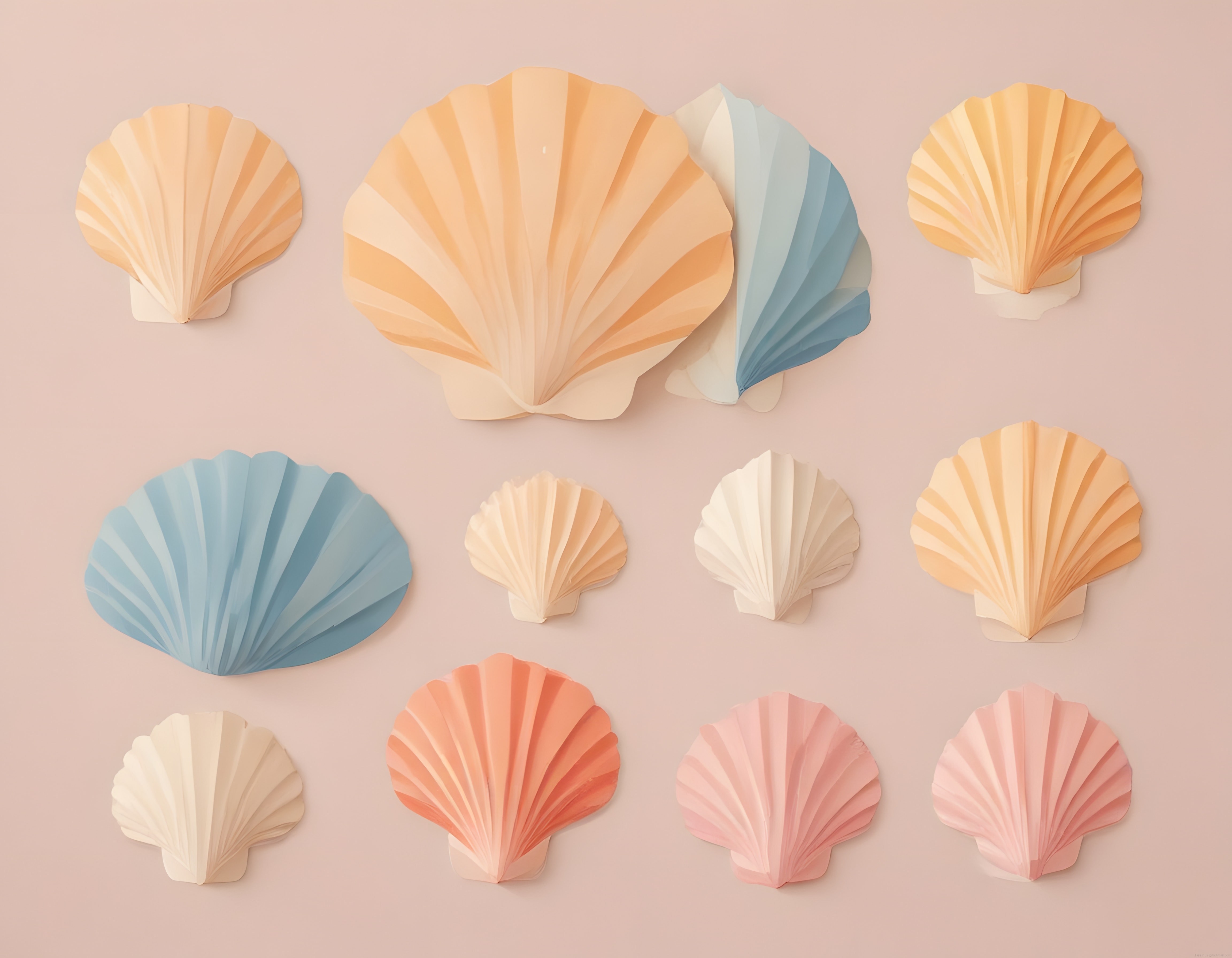 Pastel Renklerde Kağıttan Katlama Sanatıyla Yapılmış Deniz Kabuğu Dekorları