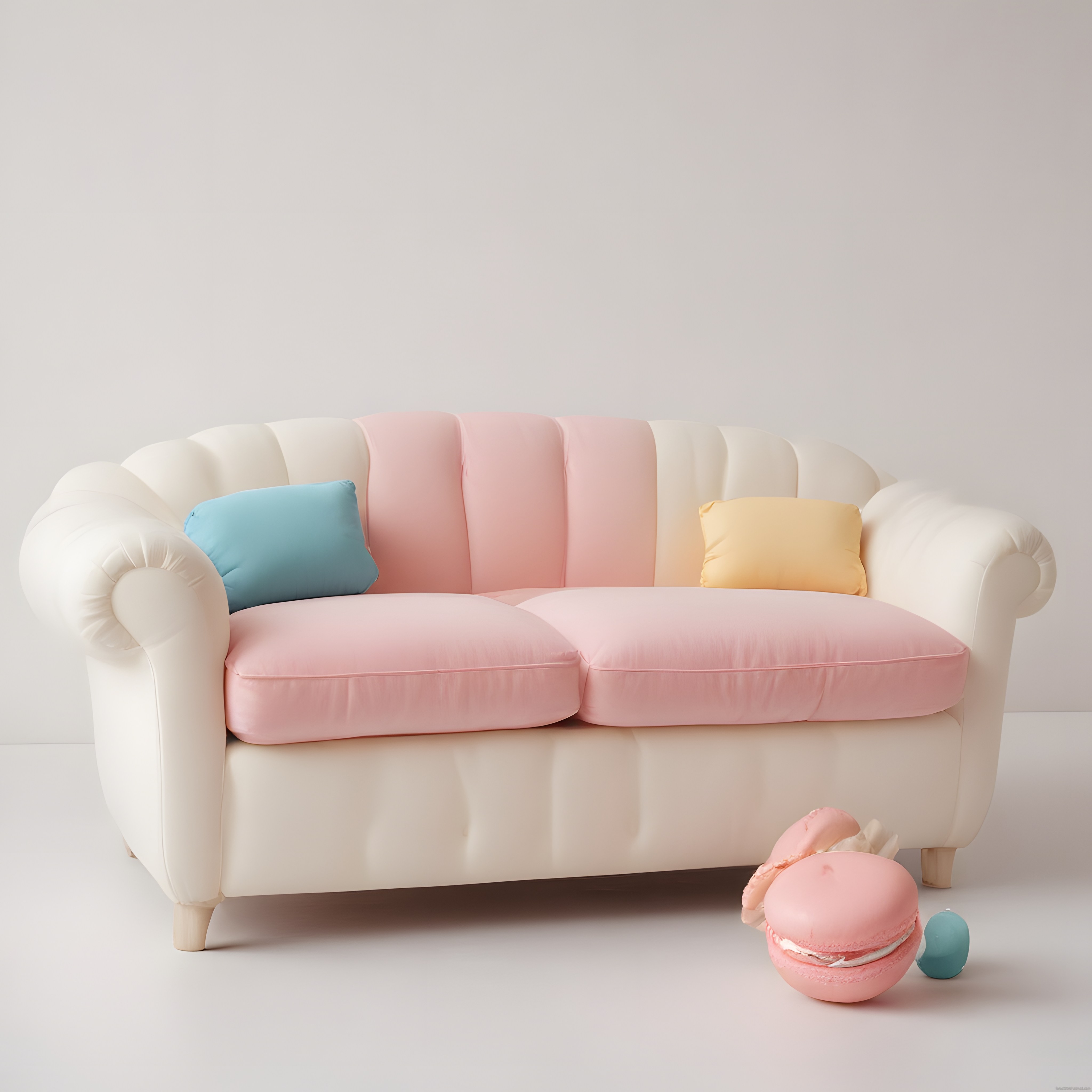 Pastel Renklerde Makaron Tasarımlı Şirin Kanepe ve Soft Renkli Dekoratif Yastıklar