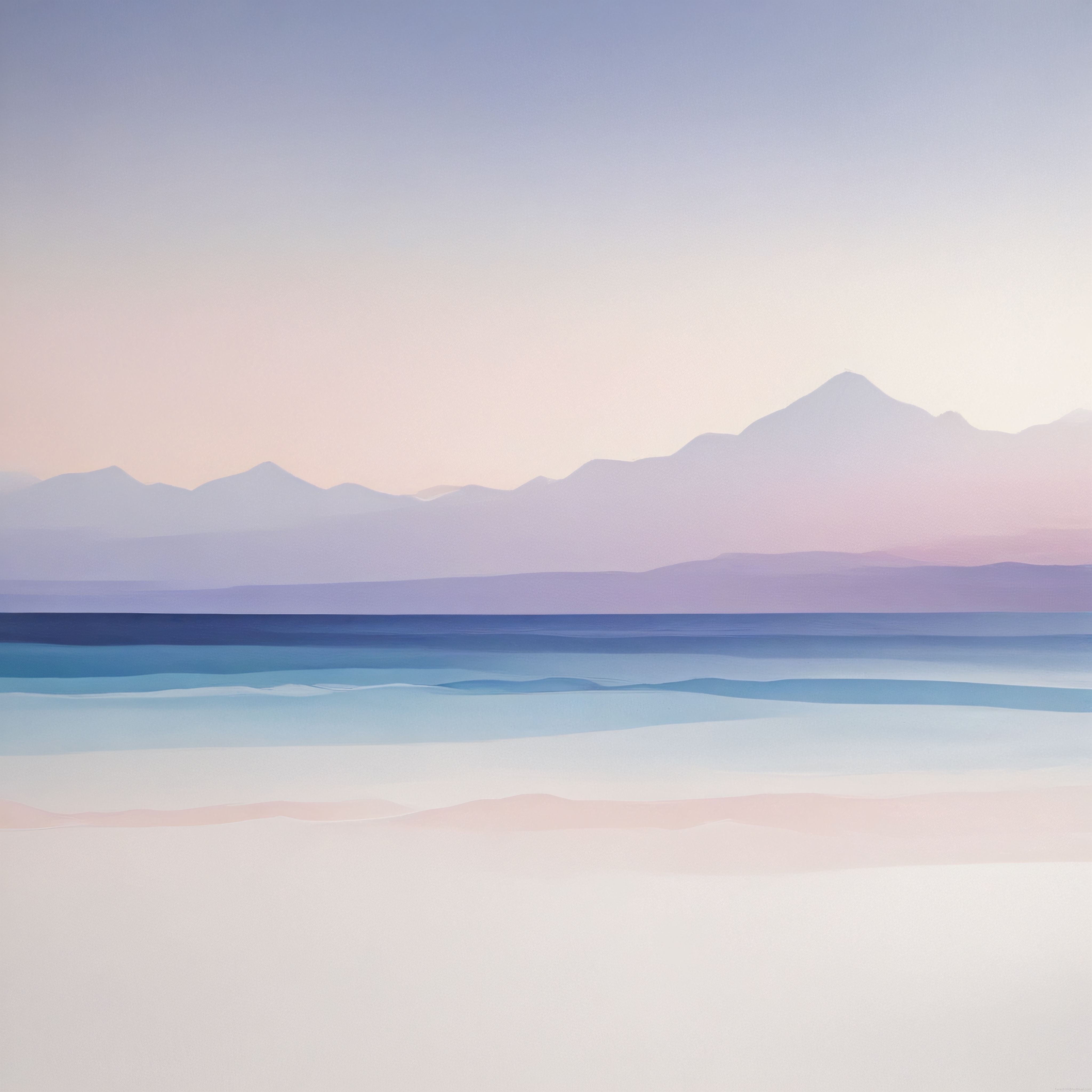 Pastel renklerde minimalist dağ ve göl manzarası ile huzur dolu doğa arka planı
