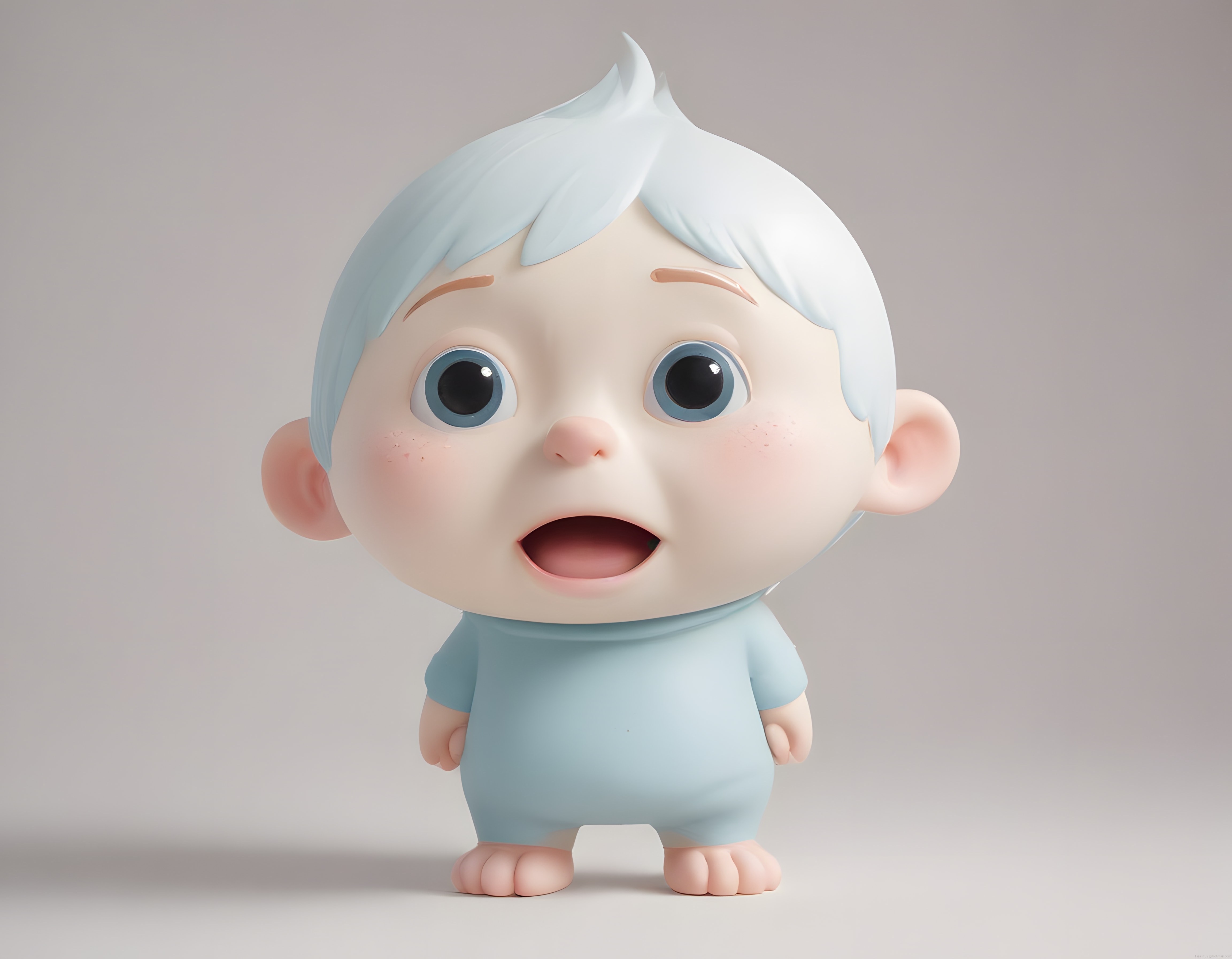 Pastel Renklerde Şaşkın Bebek: 3D Animasyon Karakteri ve Oyuncak Tasarımı