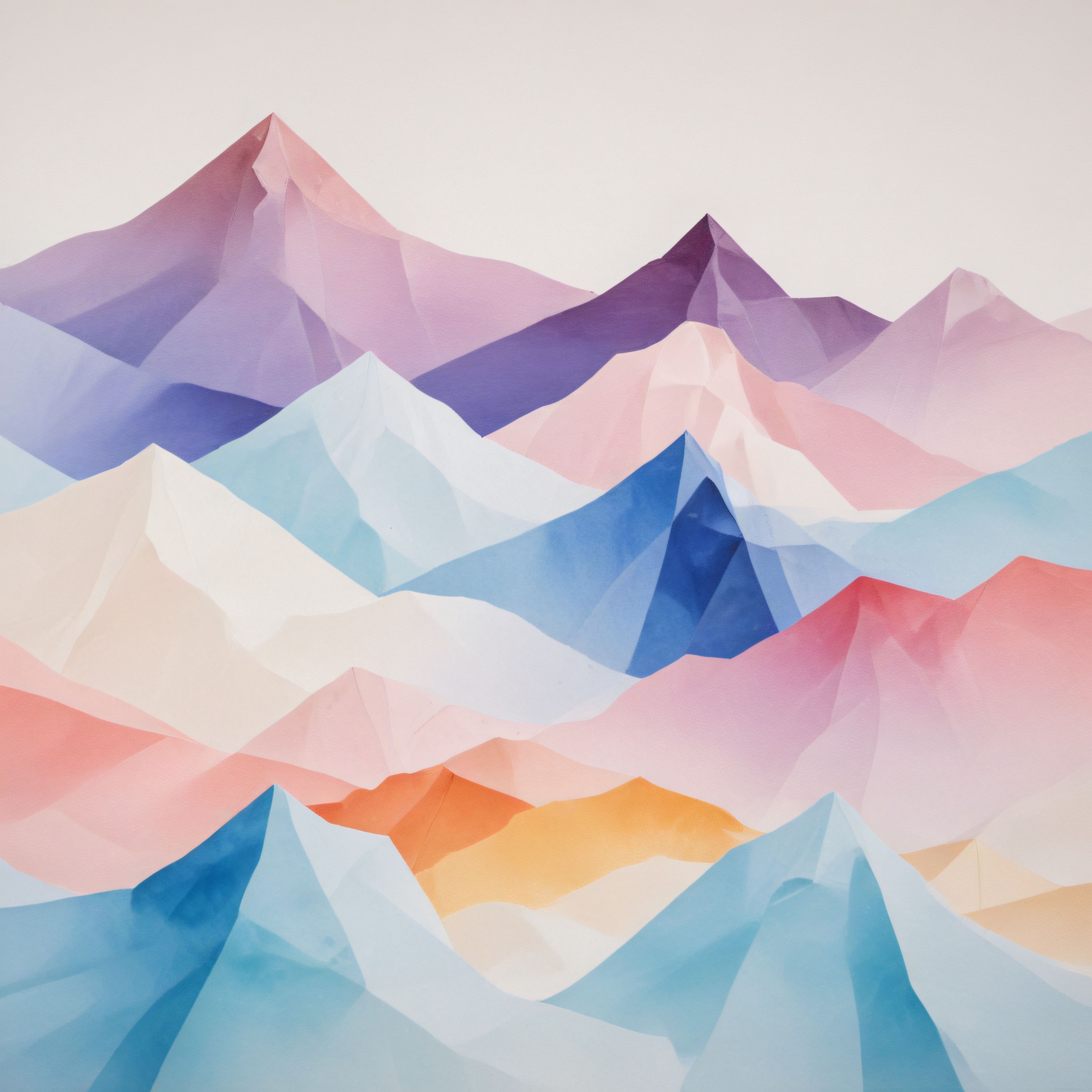 Pastel Renklerde Soyut Geometrik Dağ Katmanları ve Yumuşak Manzara Arka Planı
