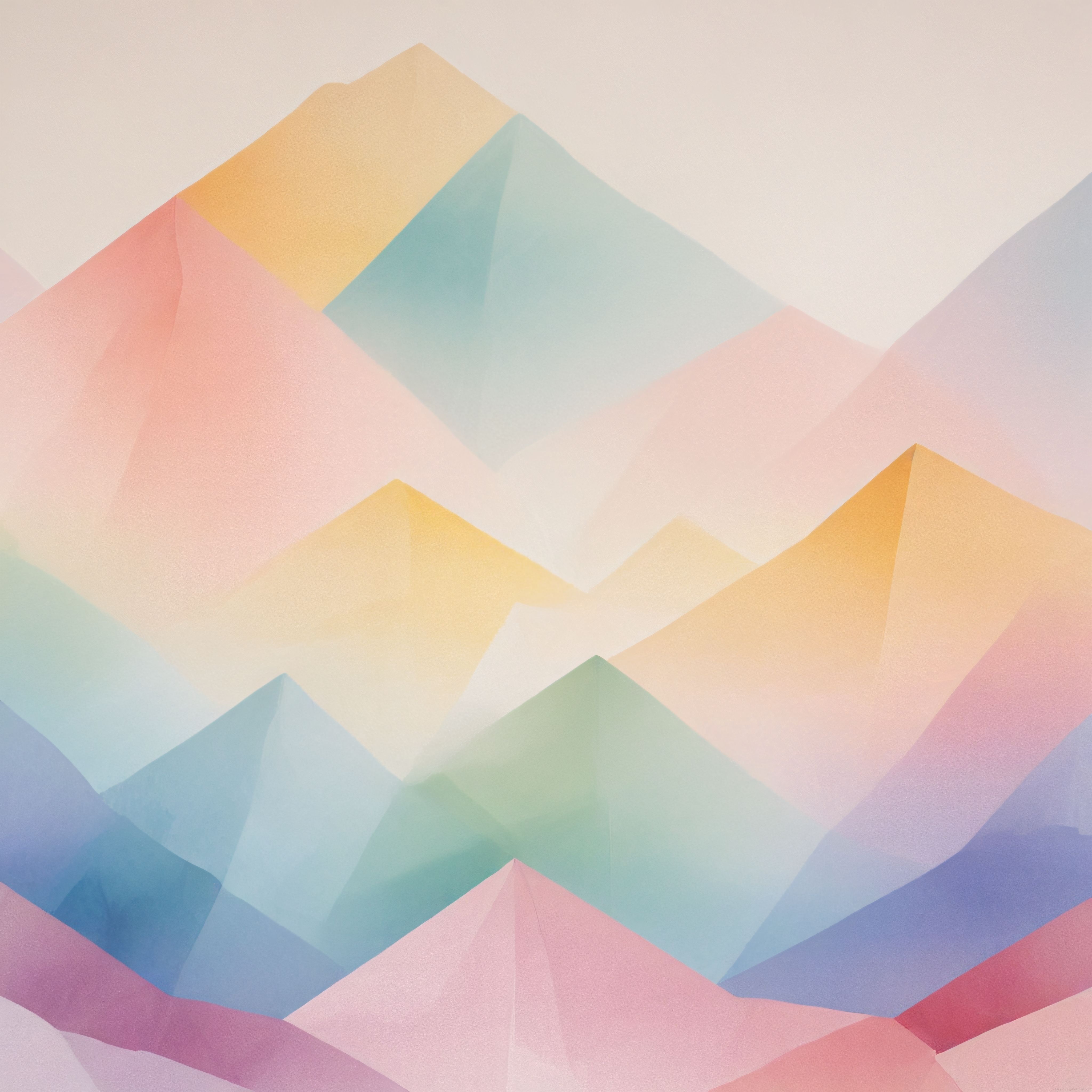 Pastel Renklerde Soyut Geometrik Dağlar ve Kristal Formları Dijital Sanat