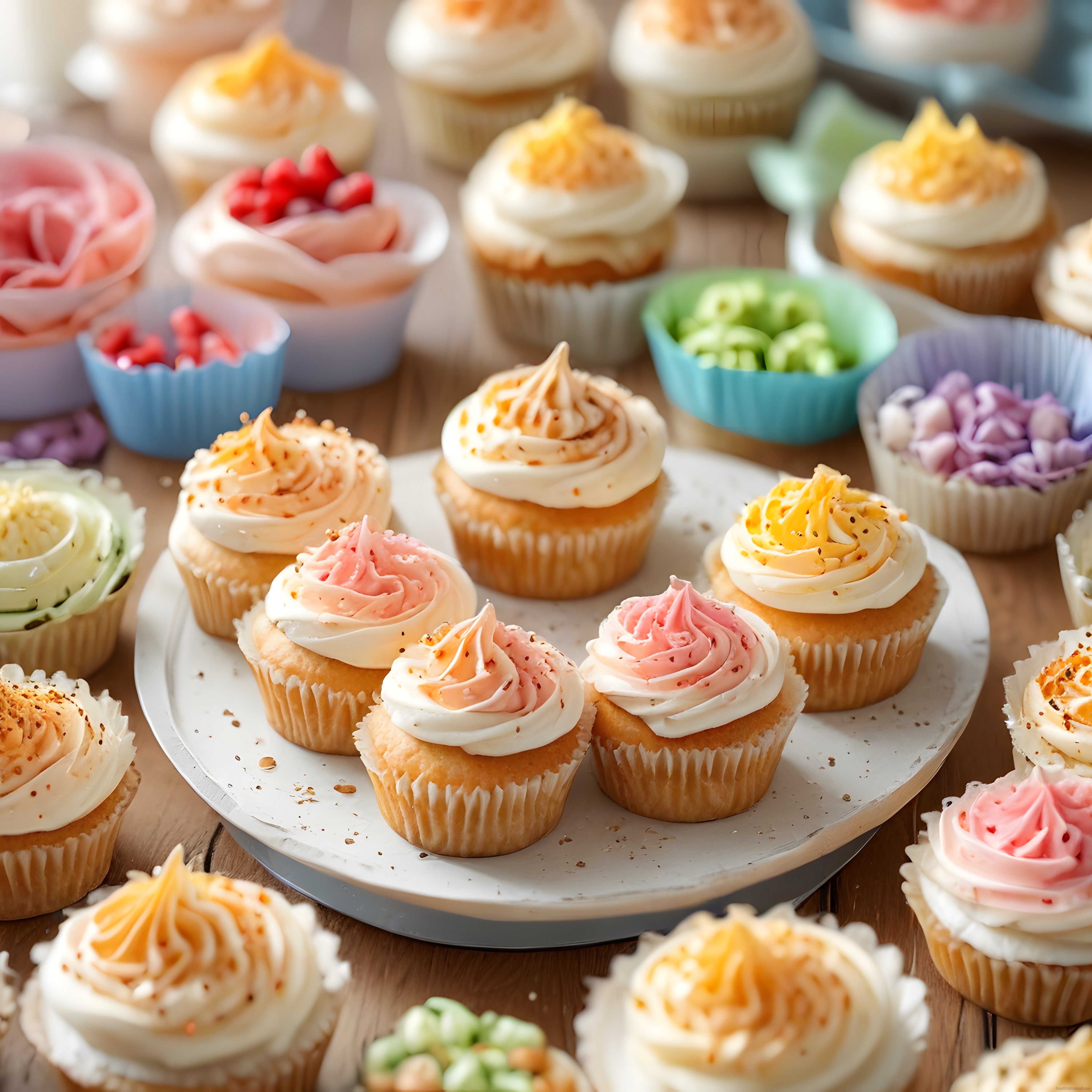 Pastel Renklerde Süslenmiş Cupcake'ler: Özel Gün Tatlı Sunumu