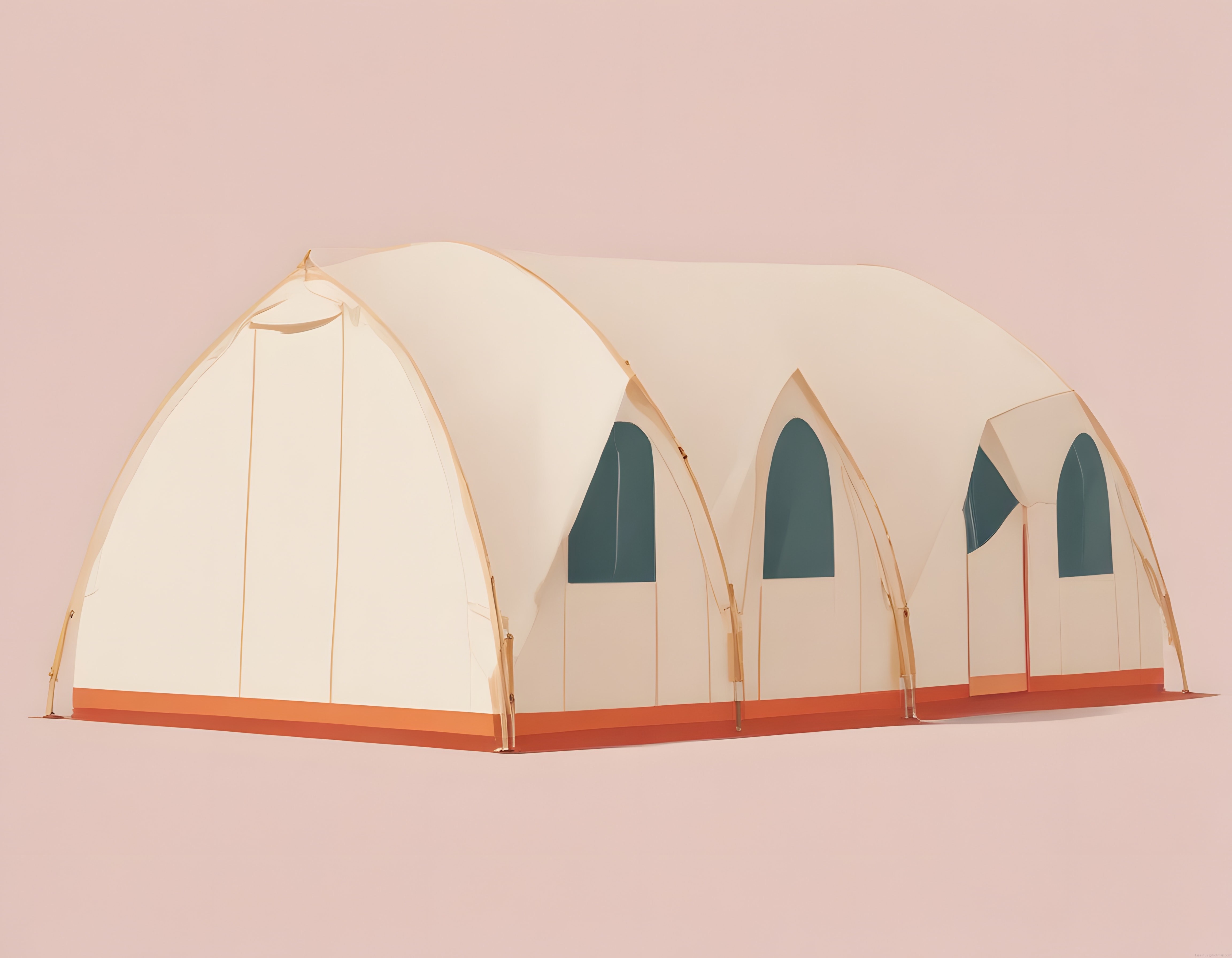Pastel Renkli Arka Planda Geniş Aile Boyu Glamping Kamp Çadırı