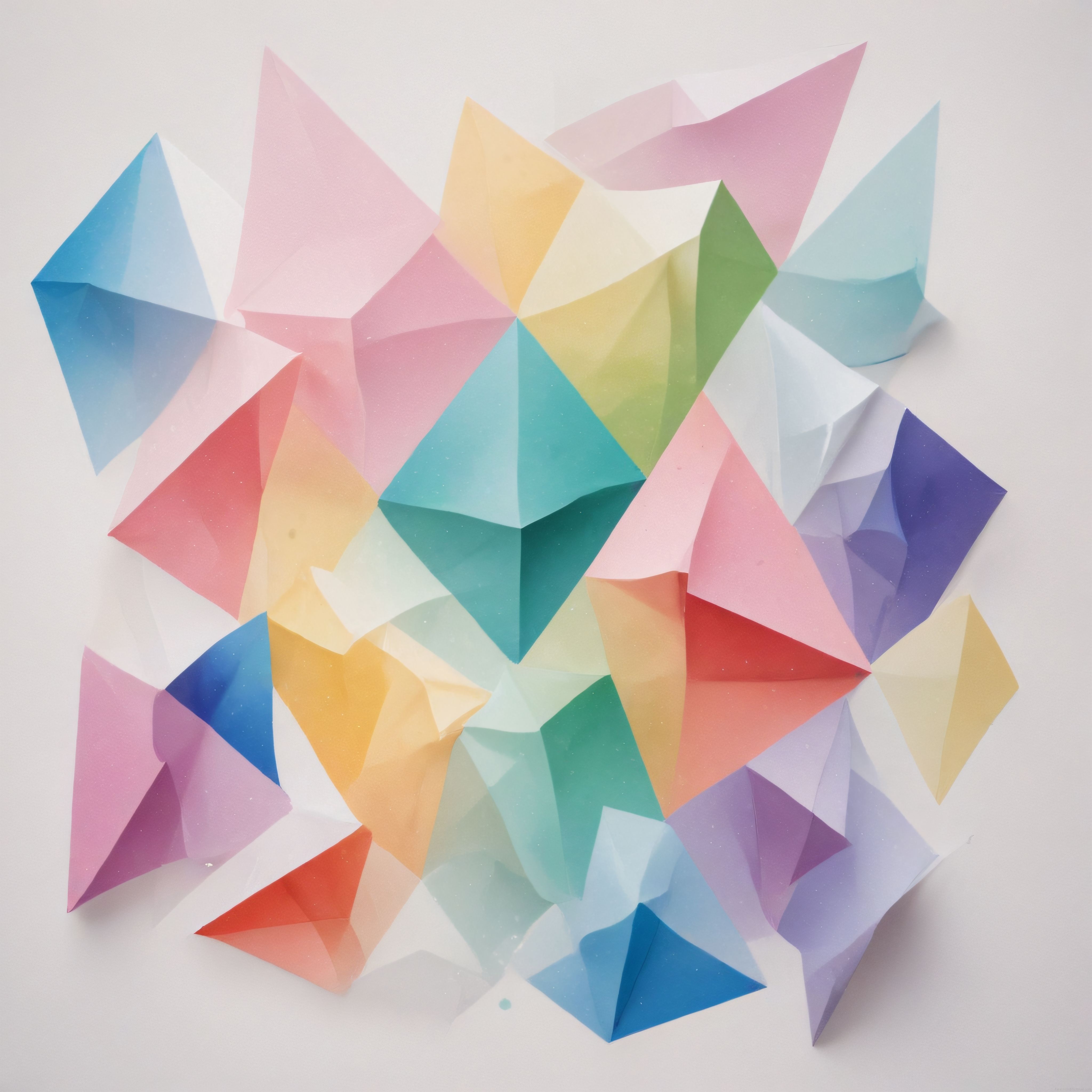 Pastel Renkli Geometrik Kağıt Katlama Sanatı ve Modern Origami Komposisyonu