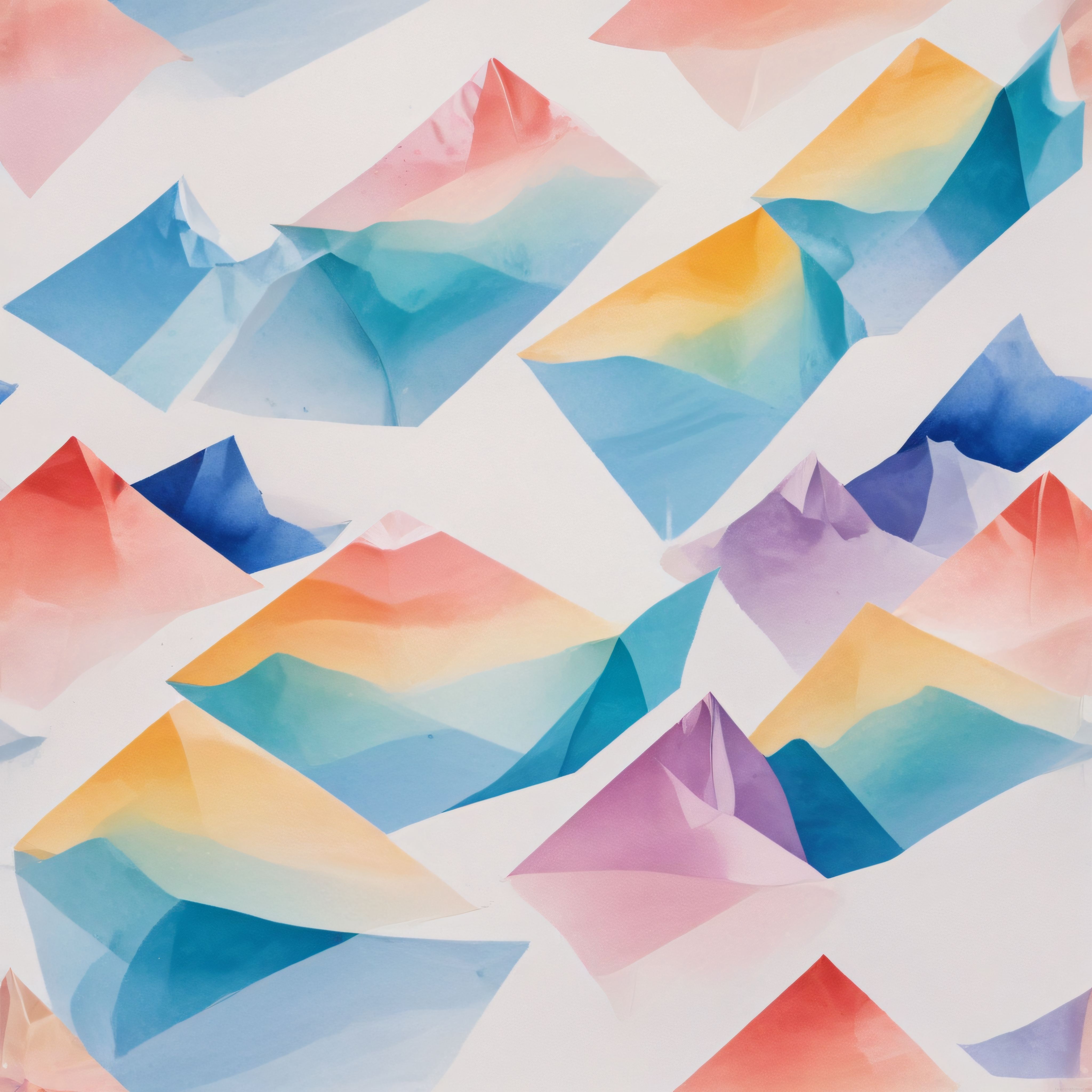 Pastel Renkli Geometrik Suluboya Desenler ve Kağıt Katlamalı Soyut Sanat
