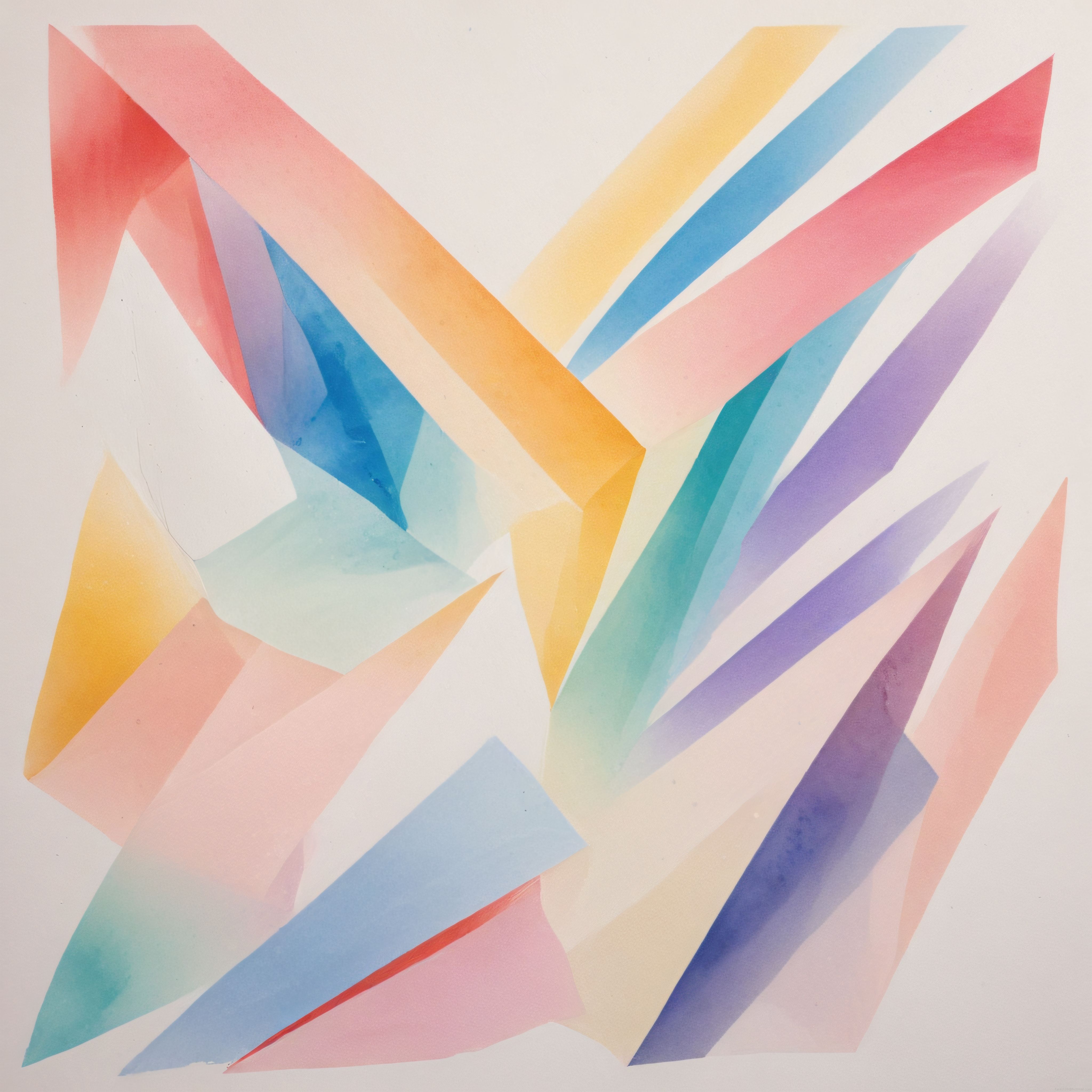 Pastel Renkli Geometrik Suluboya Soyut Sanat Eseri ve Zarif Açık Zeminli Tasarım