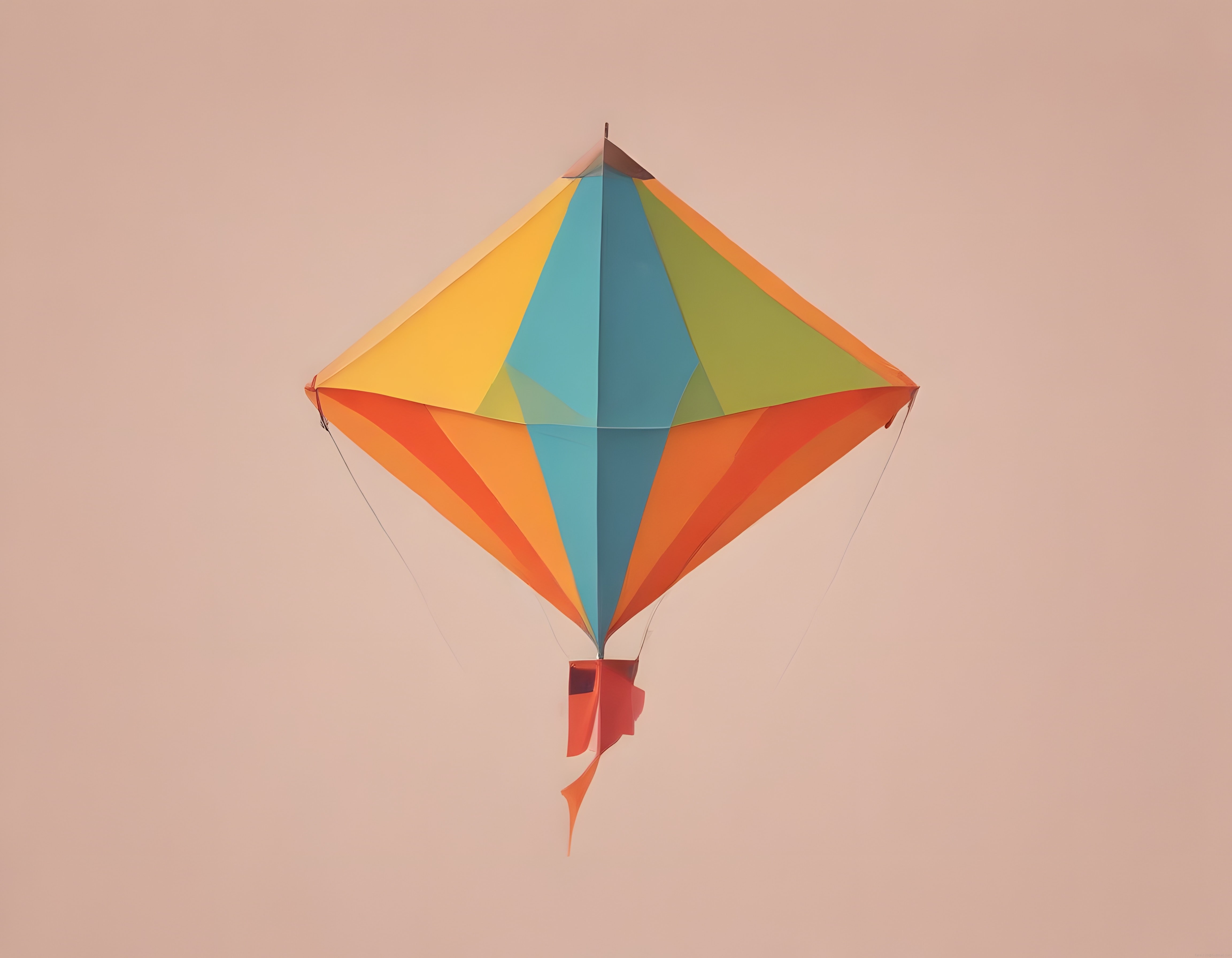 Pastel Renkli Geometrik Uçurtma ve Minimalist Arka Planlı İllüstrasyon