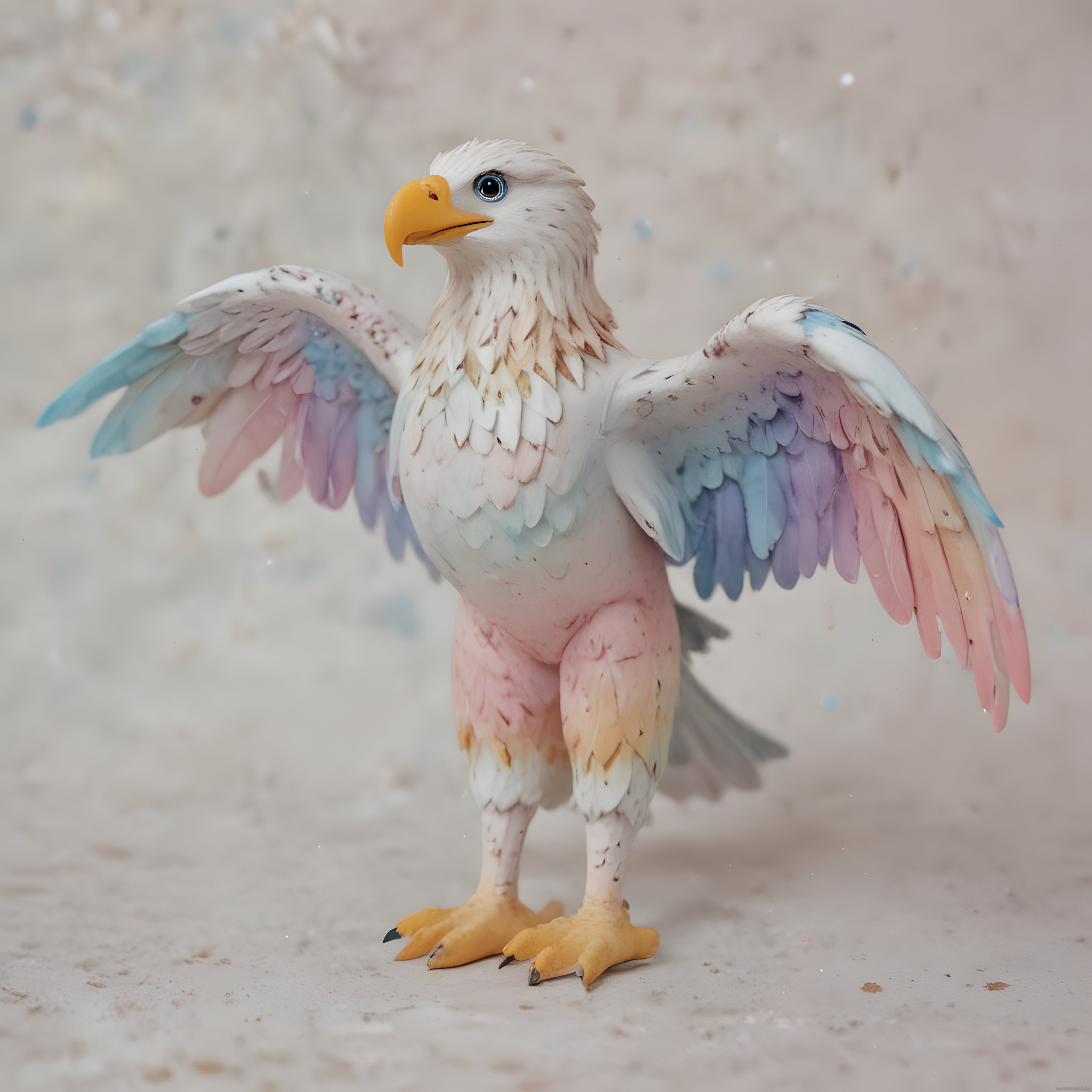 Pastel Renkli Kanatlarıyla El Yapımı Seramik Kartal Heykeli ve Sanat