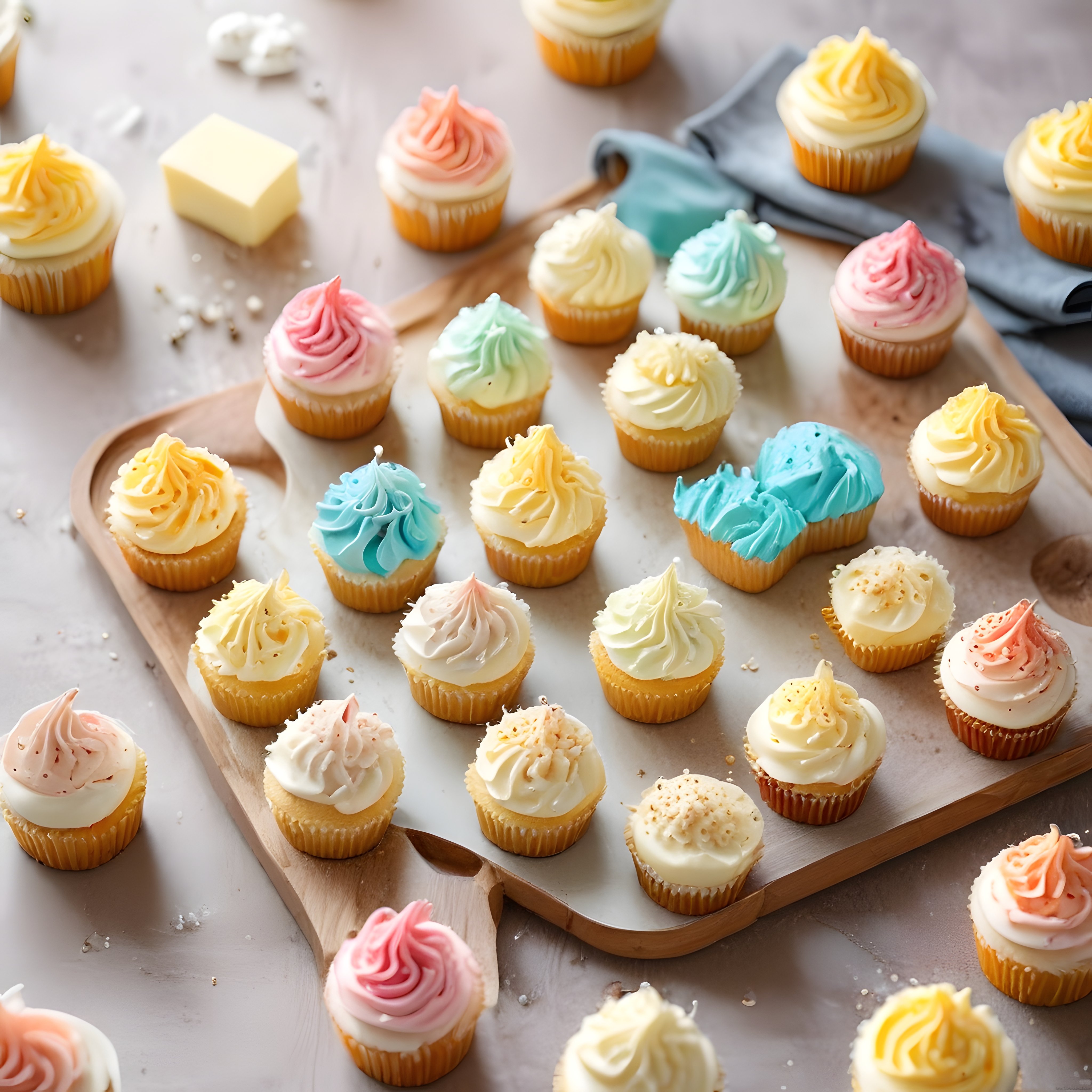 Pastel Renkli Krema Süslü Cupcakeler ile Ev Yapımı Tatlı Sunumu