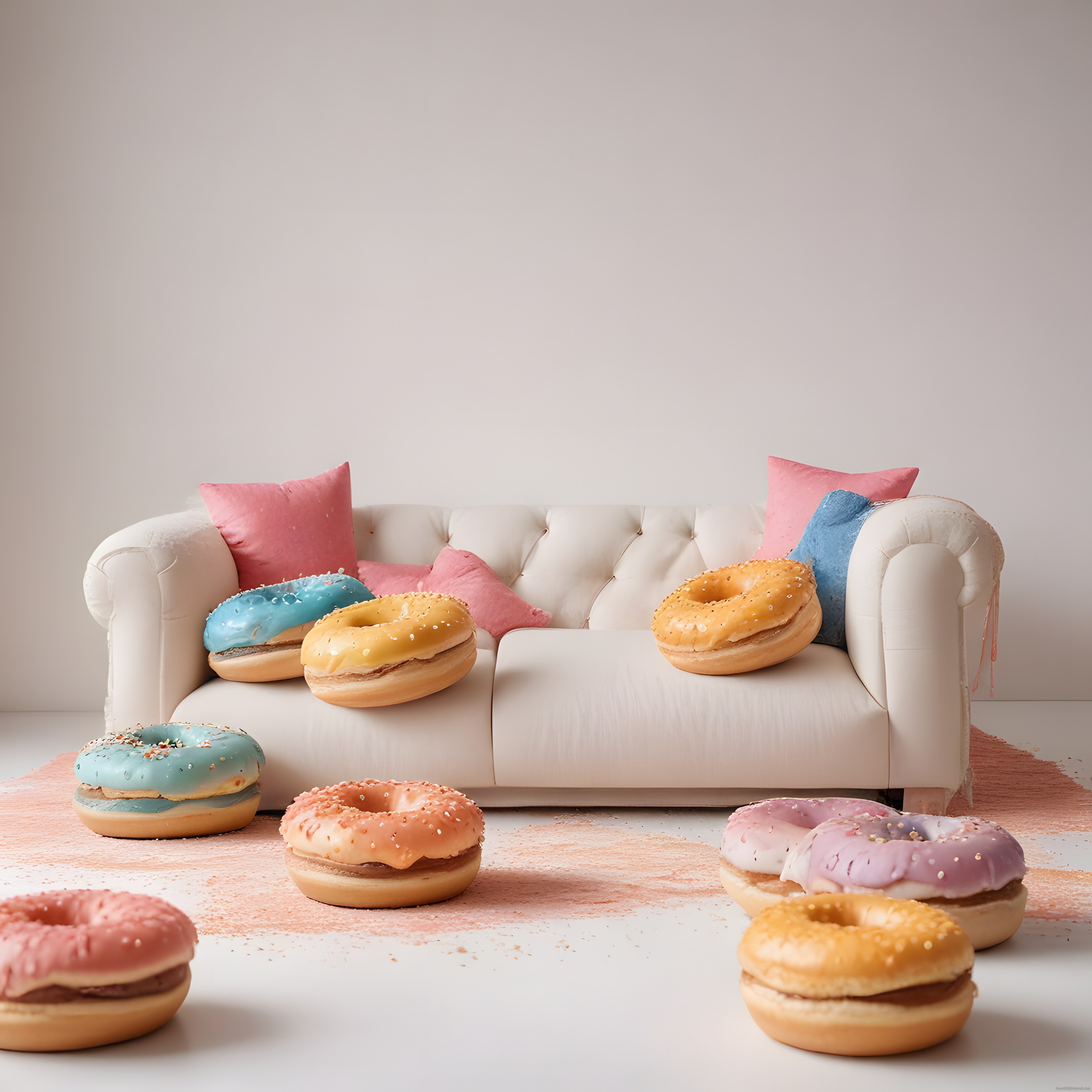 Pastel Renkli Odada Dev Şekerli Donutların Süslü ve Tatlı Dünyası