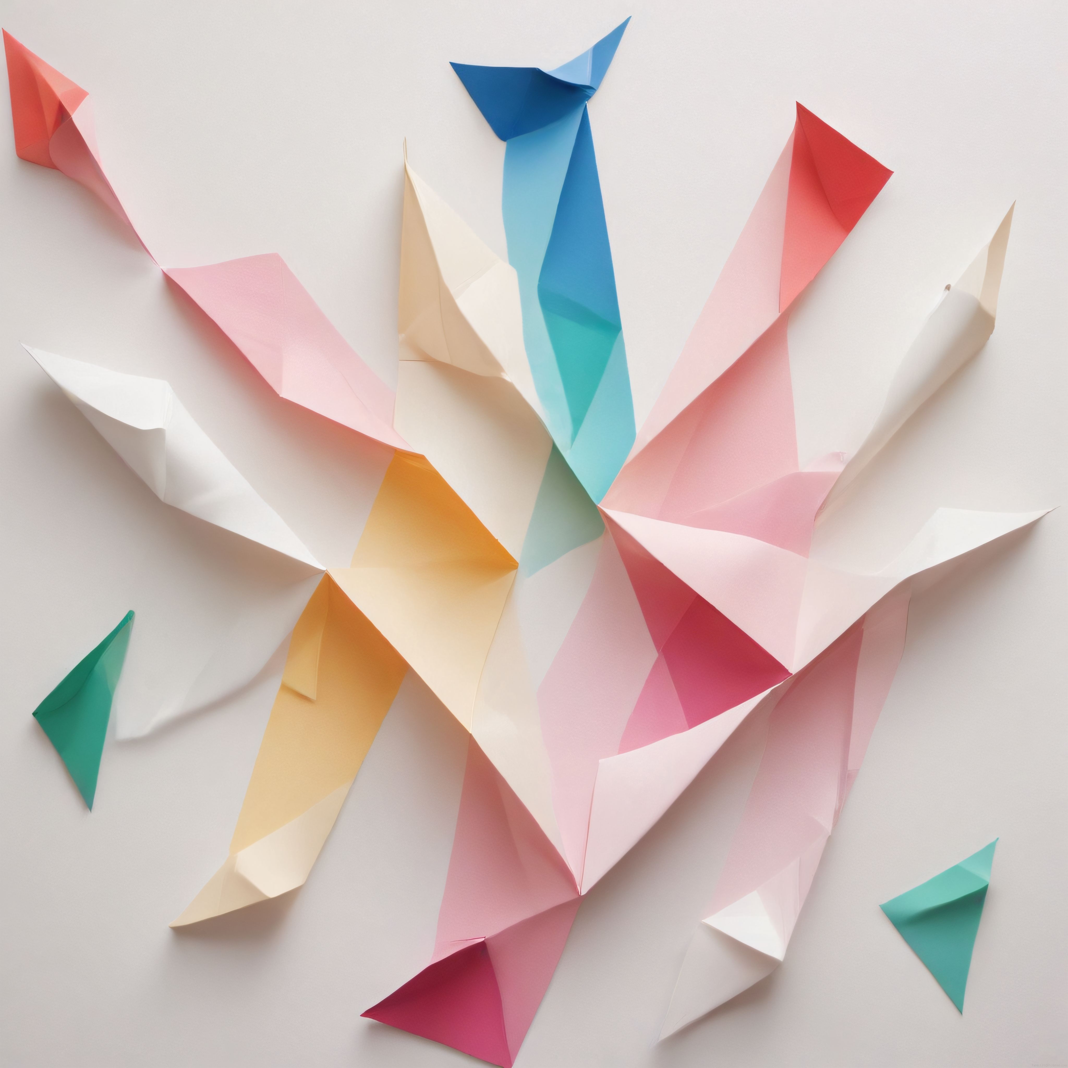 Pastel Renkli Origami Kuşları ve Soyut Kağıt Figürleriyle Minimalist Sanat
