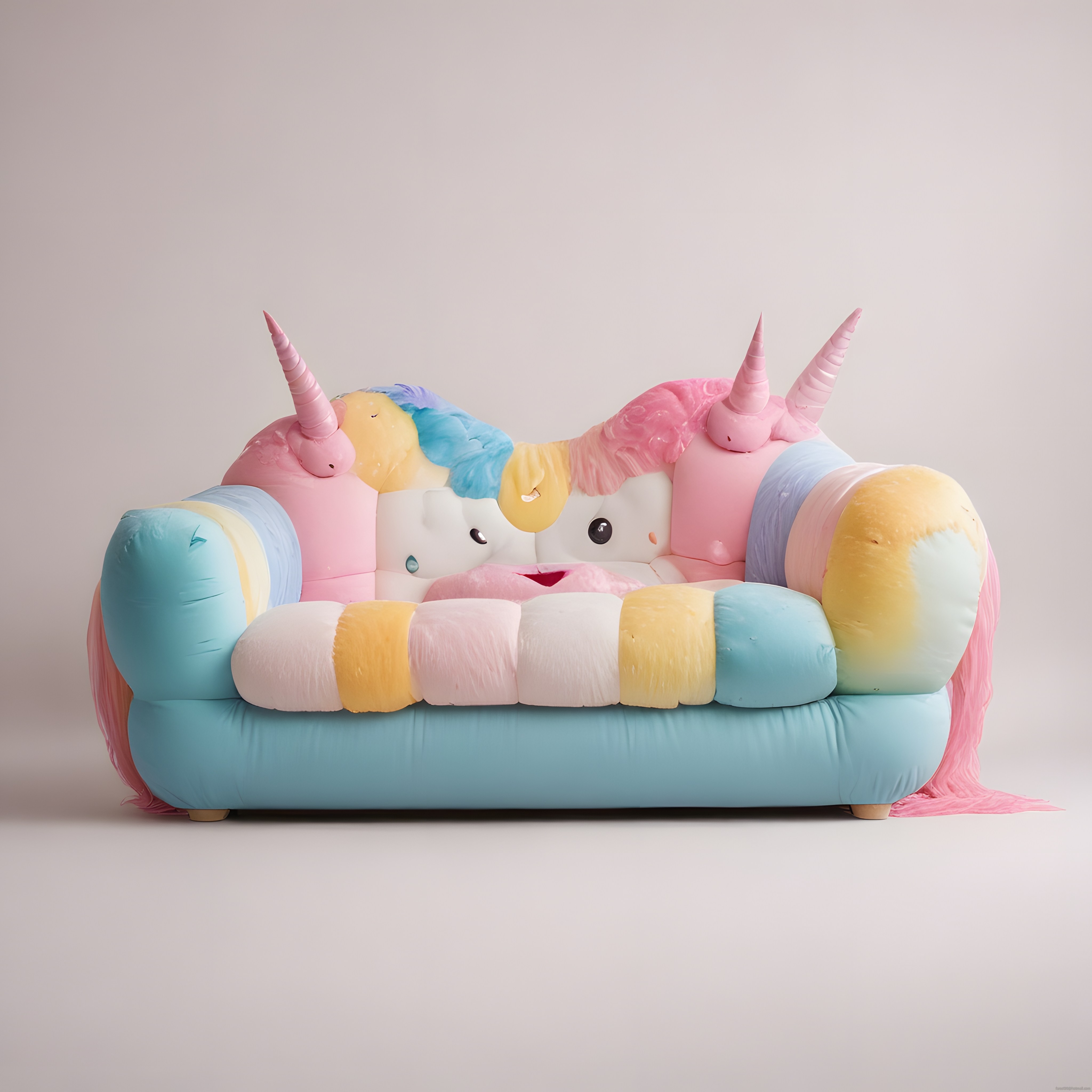 Pastel renkli unicorn temalı fantastik çocuk kanepe tasarımı
