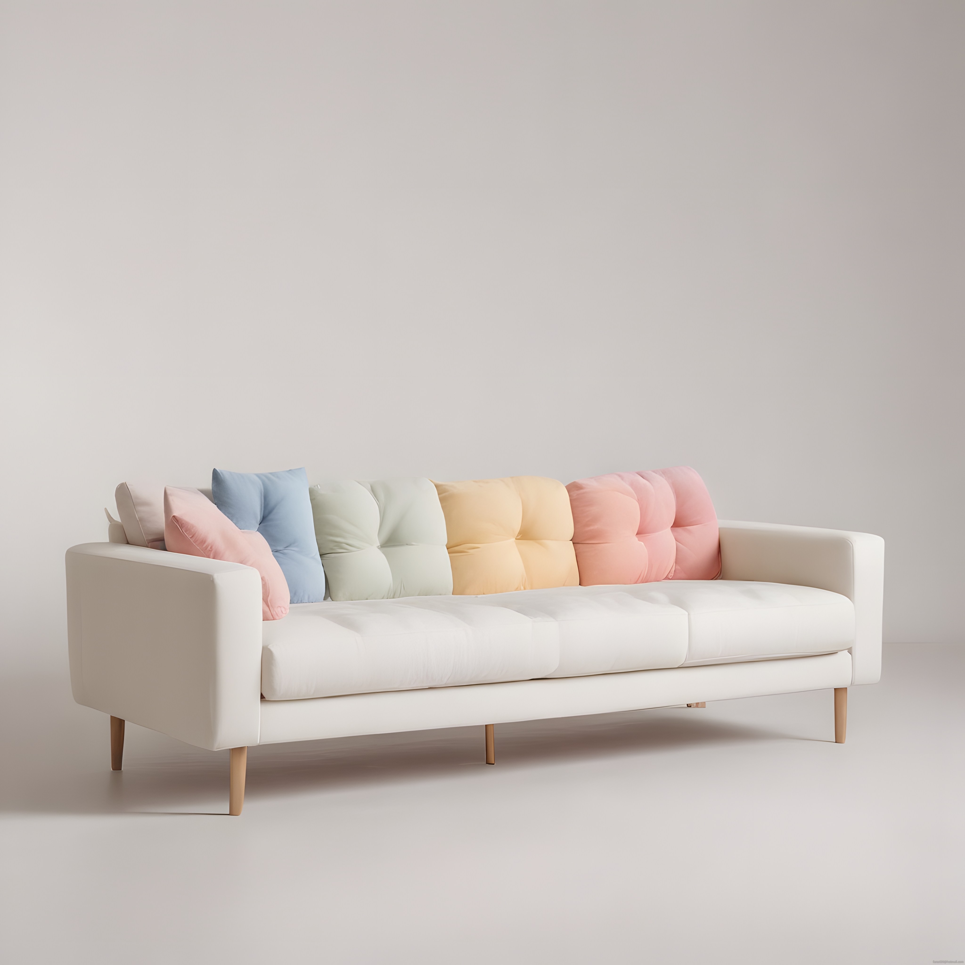 Pastel Renkli Yastıklı Modern Beyaz Kanepe ve Minimalist Ev Dekorasyonu
