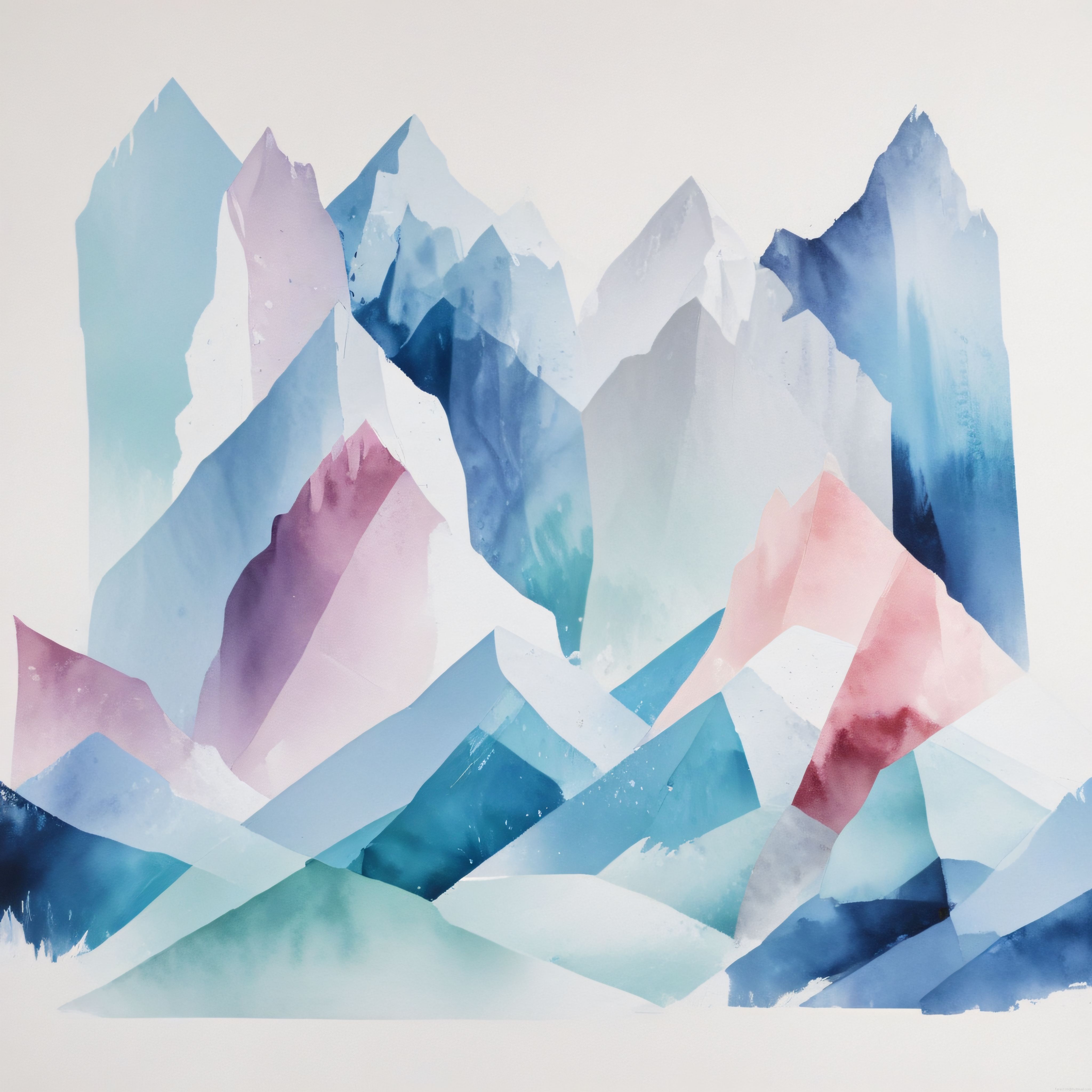 Pastel Tonda Soyut Suluboya Geometrik Dağ Zirveleri Sanat Kompozisyonu