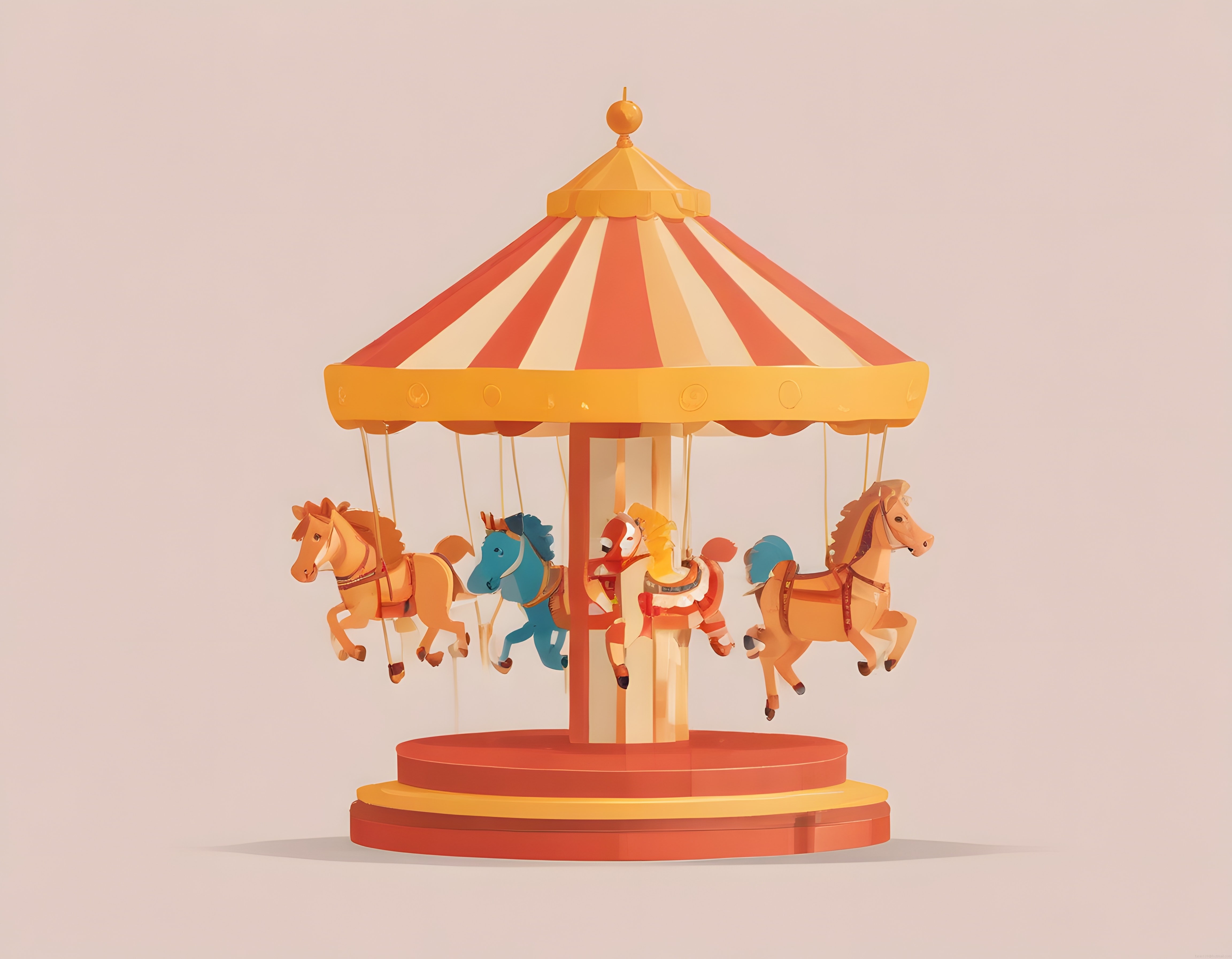 Pastel Tonlarda 3D Atlıkarınca Tasarımı ve Nostaljik Lunapark Havası