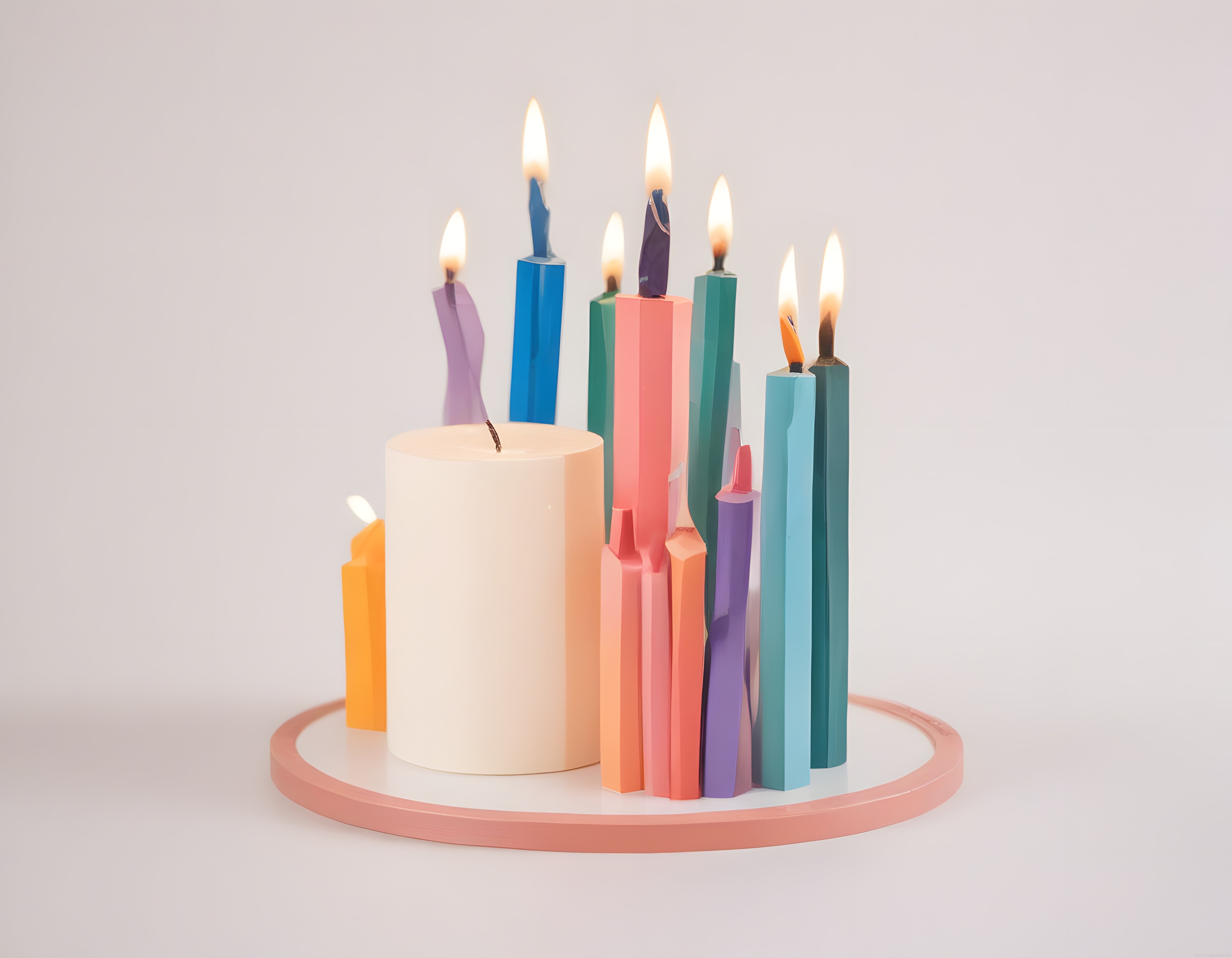 Pastel Tonlarda Geometrik Şekilli Yanan Mumlarla Huzurlu Ev Dekorasyonu