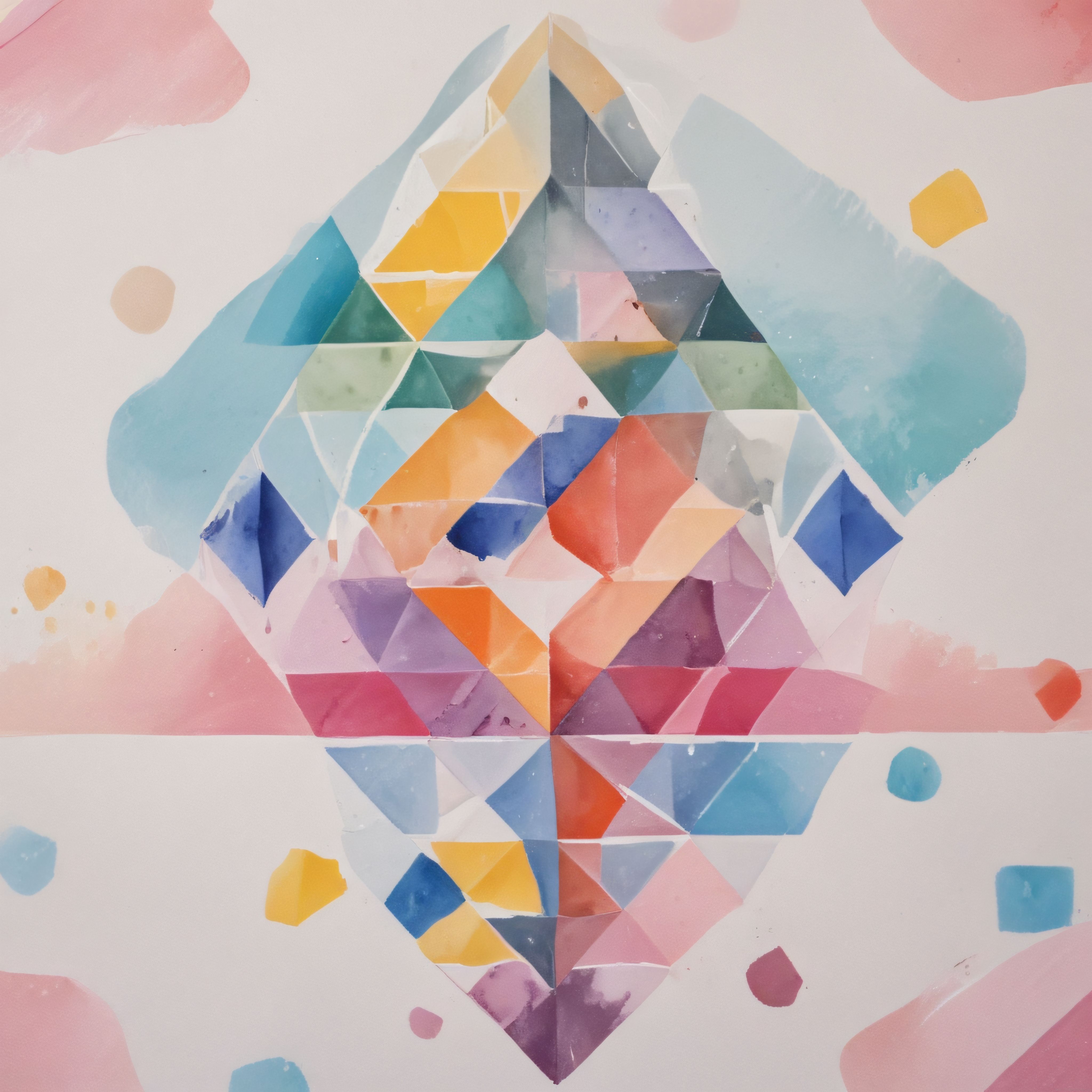 Pastel Tonlarda Geometrik Suluboya Soyut Sanat Eseri ve Simetrik Desen