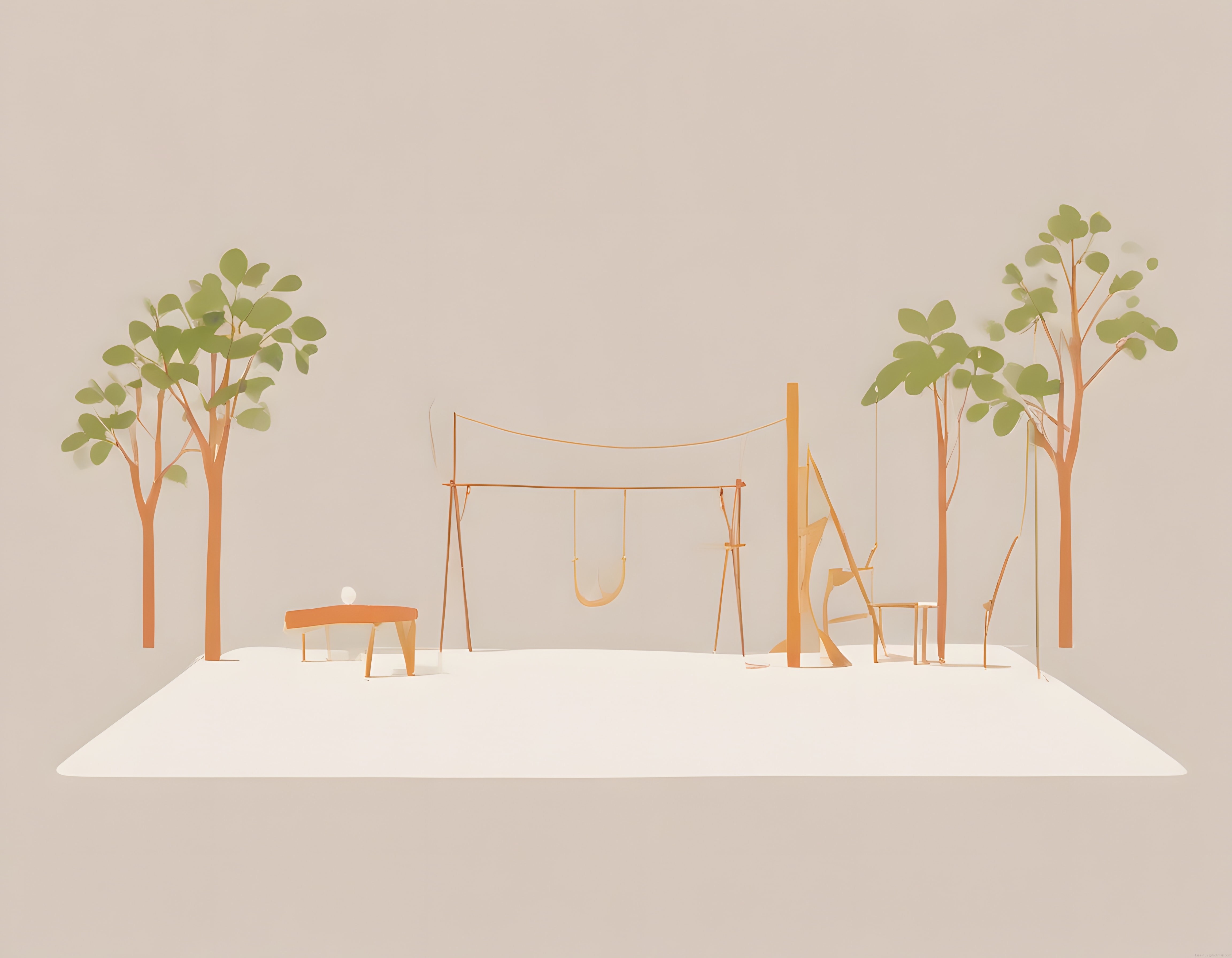 Pastel Tonlarda Huzurlu Minimalist Park Sahnesi ve Salıncak Tasarımı Pastel Tonlarda Huzurlu Minimalist Park Sahnesi ve Salıncak Tasarımı