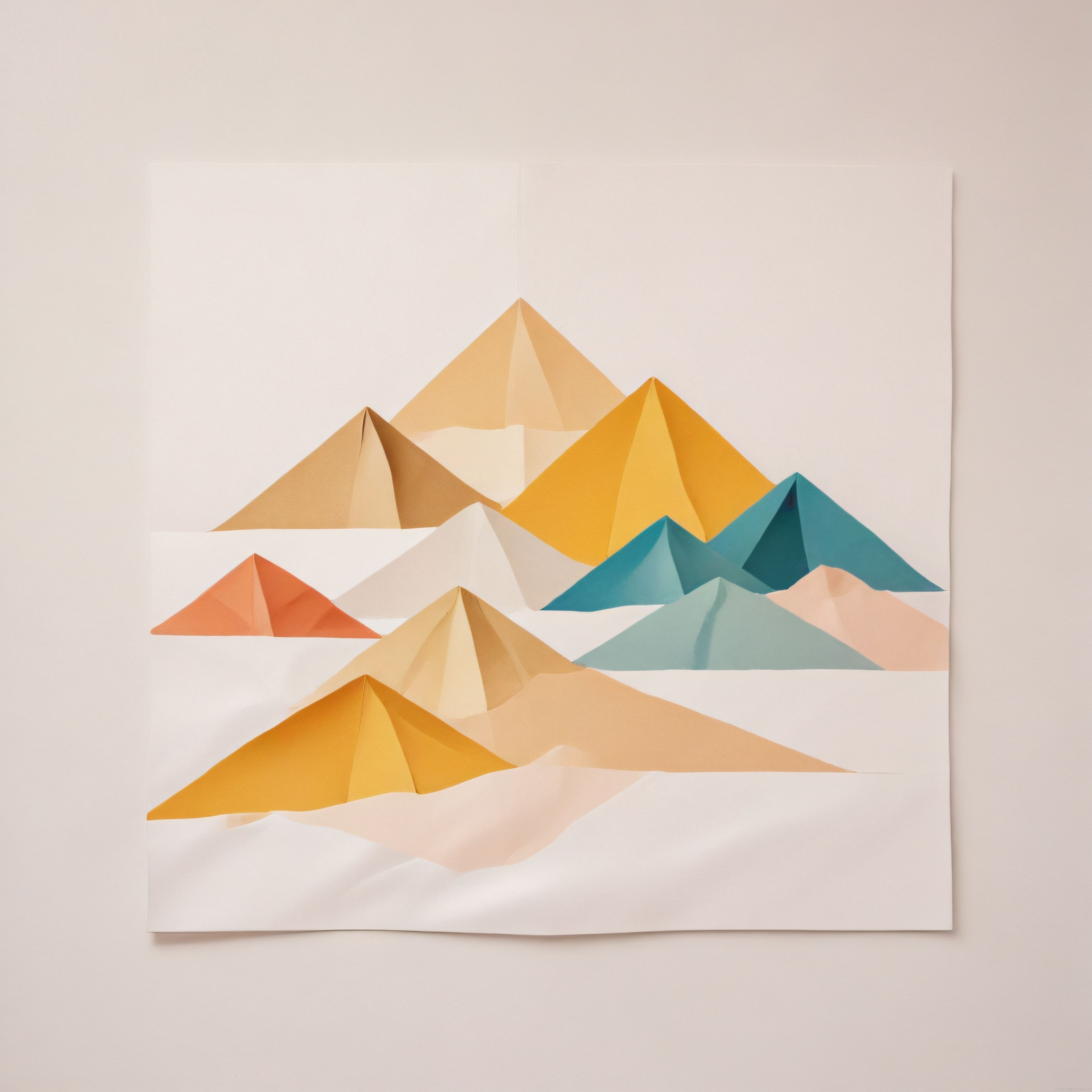 Pastel Tonlarda Kağıttan Geometrik Dağların Minimal Duvar Dekorasyonu