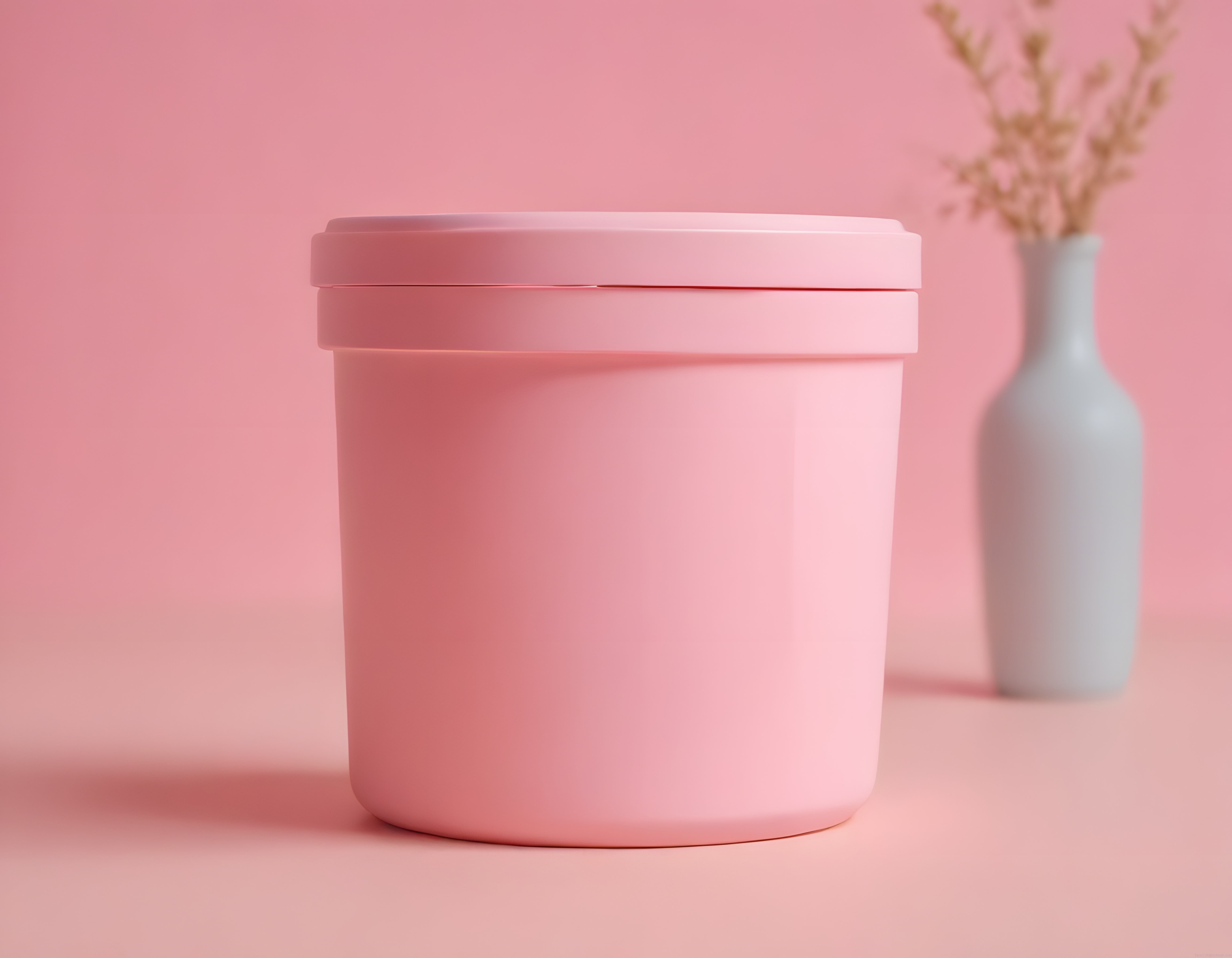 Pastel Tonlarda Minimalist Dekorasyon: Pembe Kavanoz ve Kurutulmuş Çiçekler