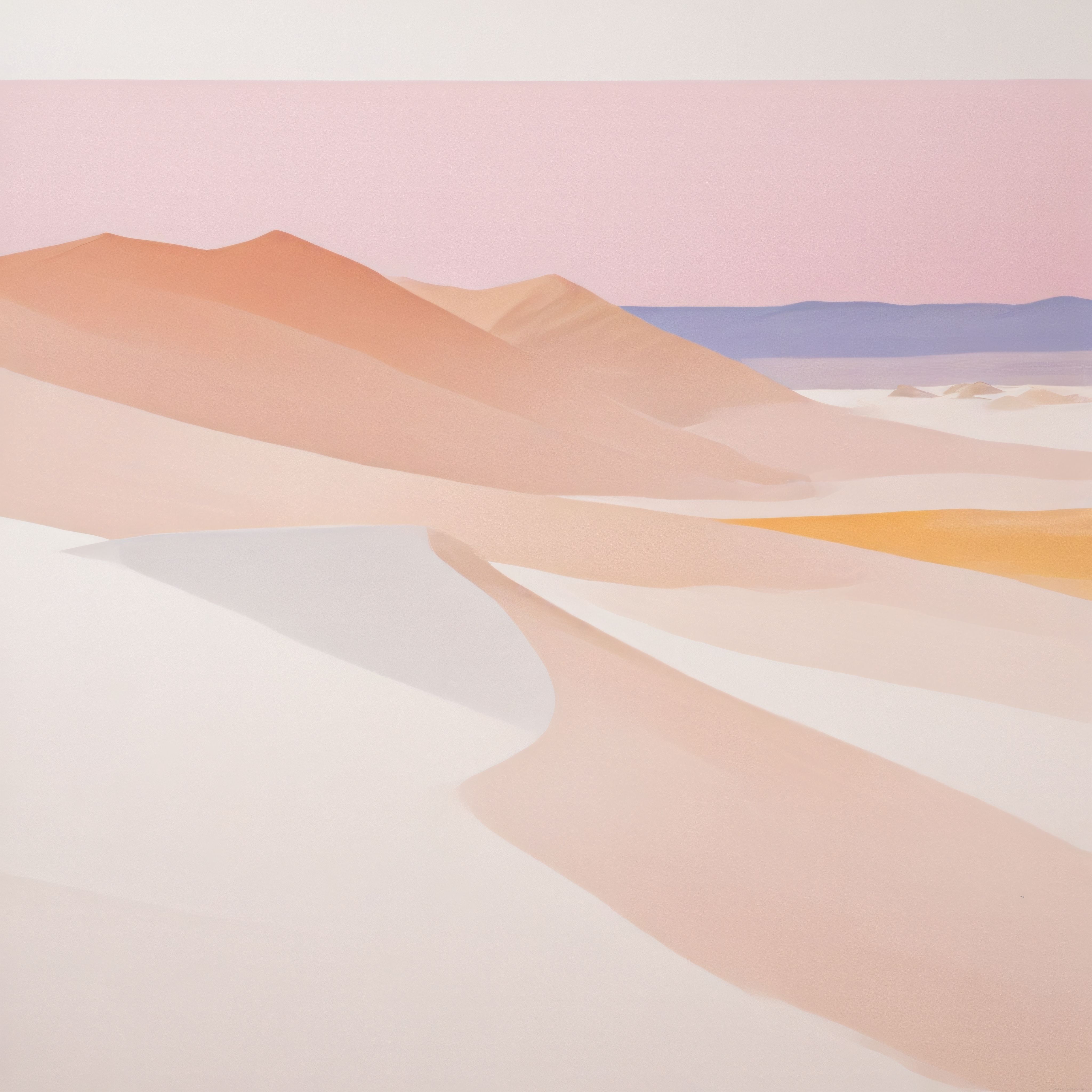Pastel Tonlarda Minimalist Dijital Peyzaj: Yumuşak Tepeler ve Lavanta Gökyüzü