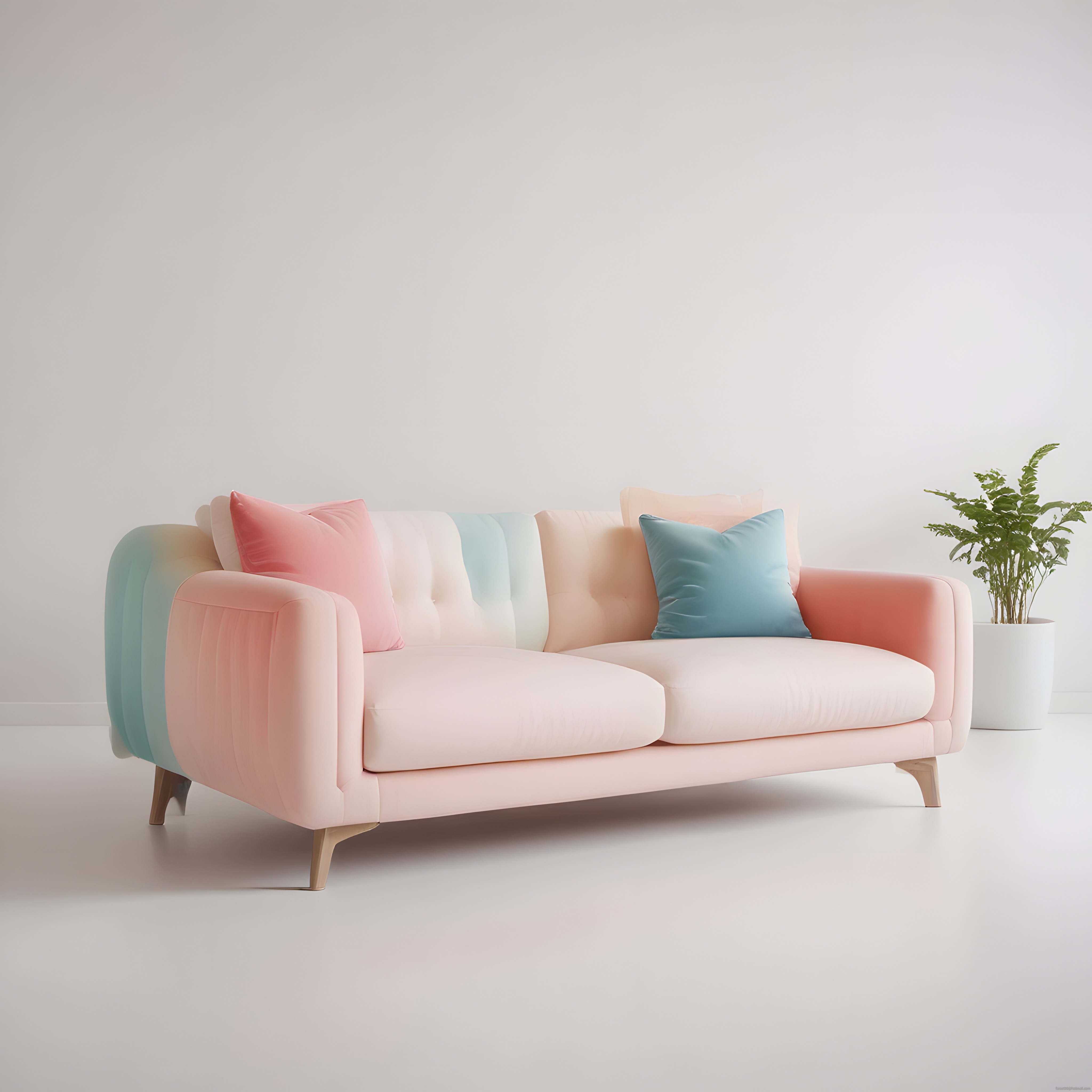 Pastel Tonlarda Modern Kanepe ve Beyaz Fonlu Minimalist İç Mekan Tasarımı