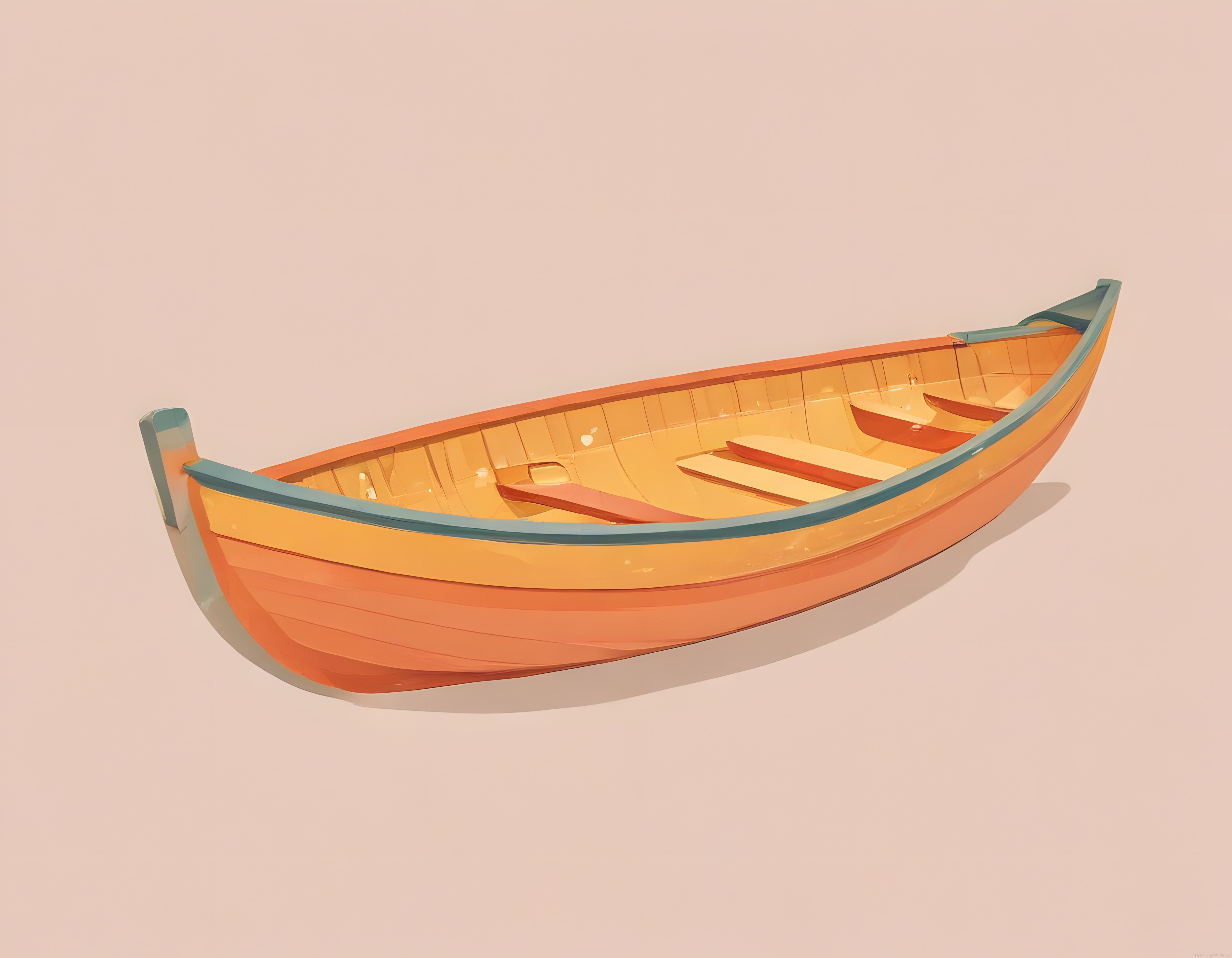 Pastel Tonlarda Nostaljik Ahşap Kayık Minimalist 3D Görsel Tasarım