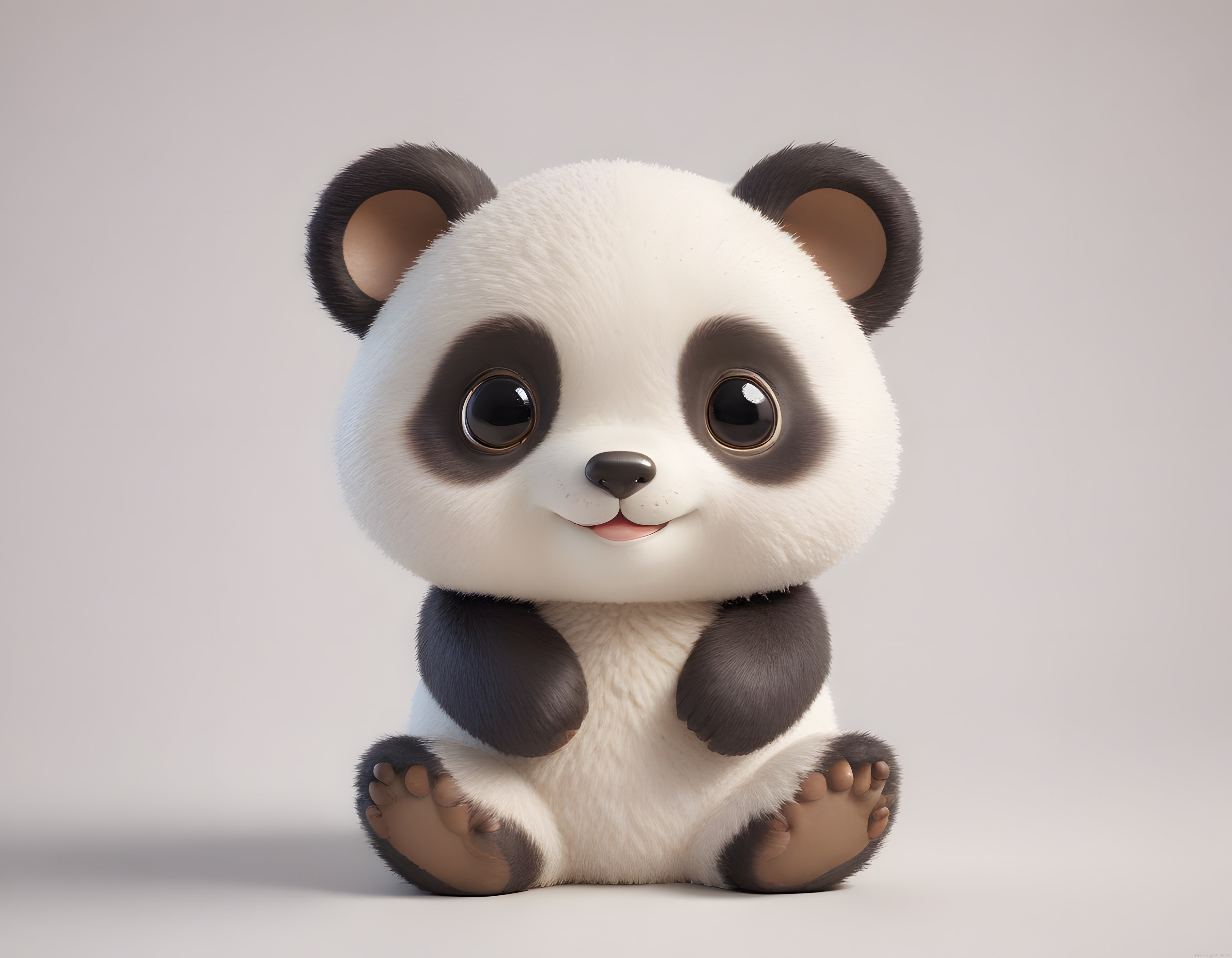 Pastel Tonlarda Oturan Sevimli Bebek Panda 3D Karakter Dijital Sanat Eseri