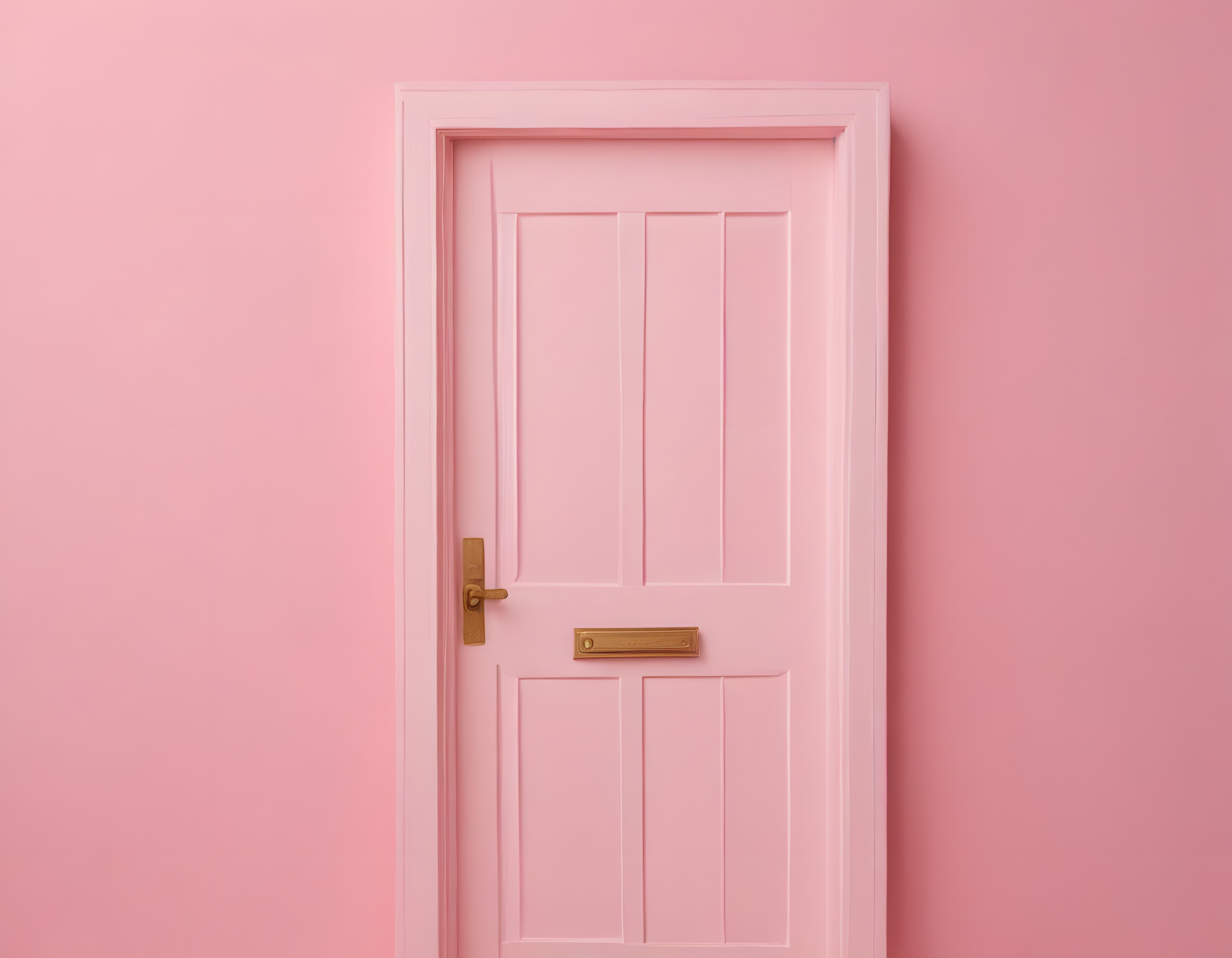 Pastel Tonlarda Pembe Kapı ve Altın Rengi Detaylarla Estetik İç Mekan Kompozisyonu