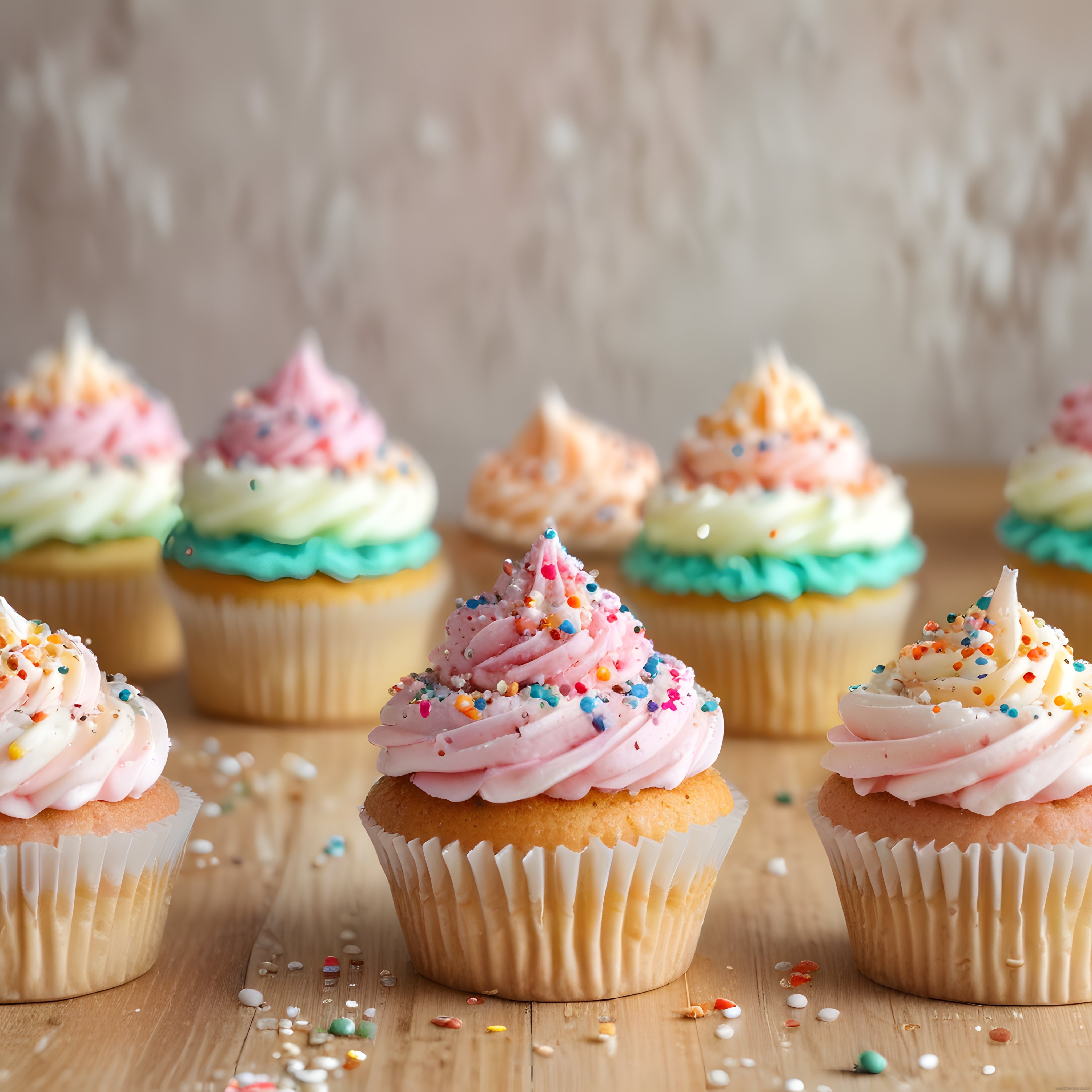 Pastel Tonlarda Renkli Kremalı ve Bonibon Süslemeli Cupcake Koleksiyonu