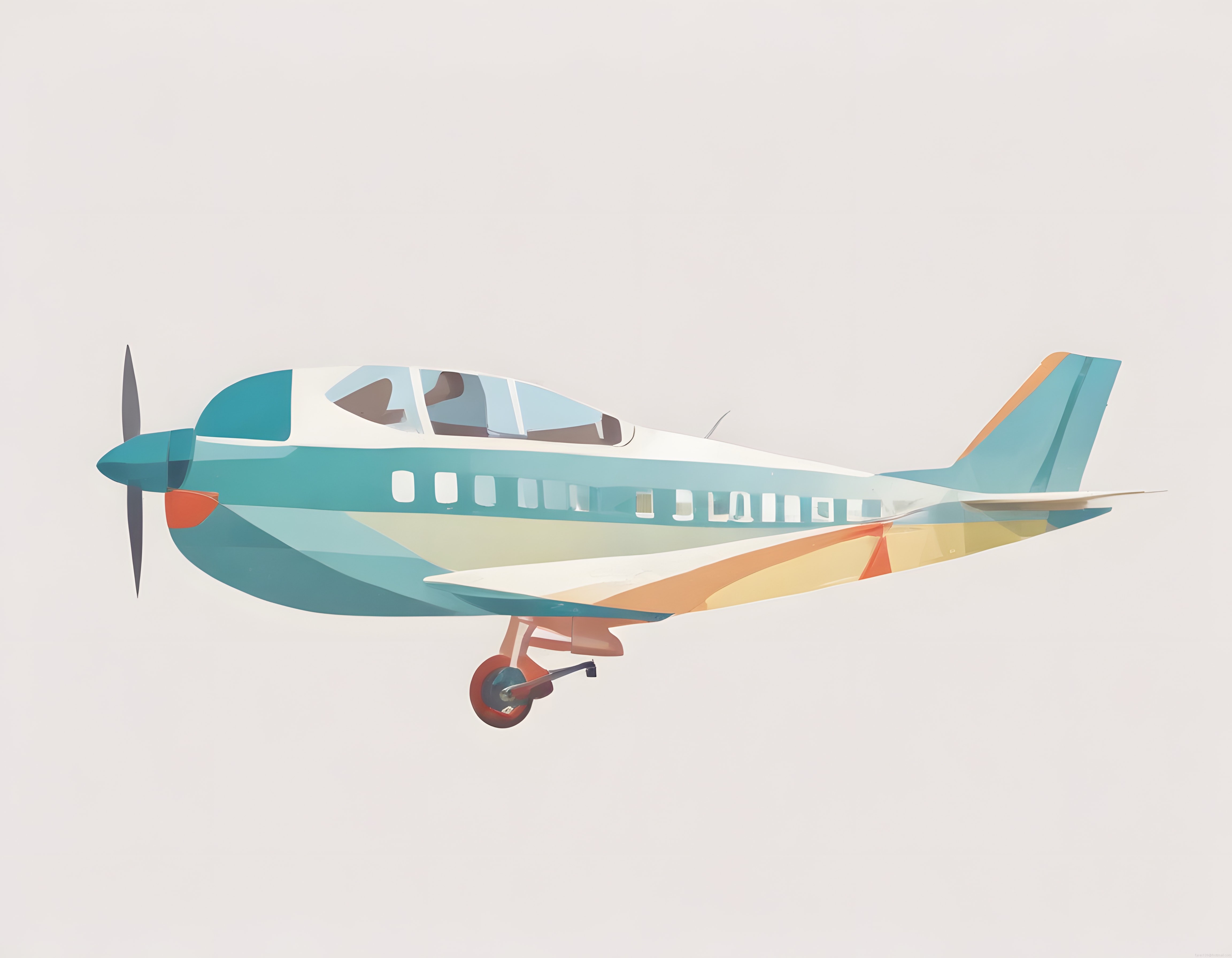 Pastel tonlarda retro stilize propeller uçak, minimalist dijital sanat