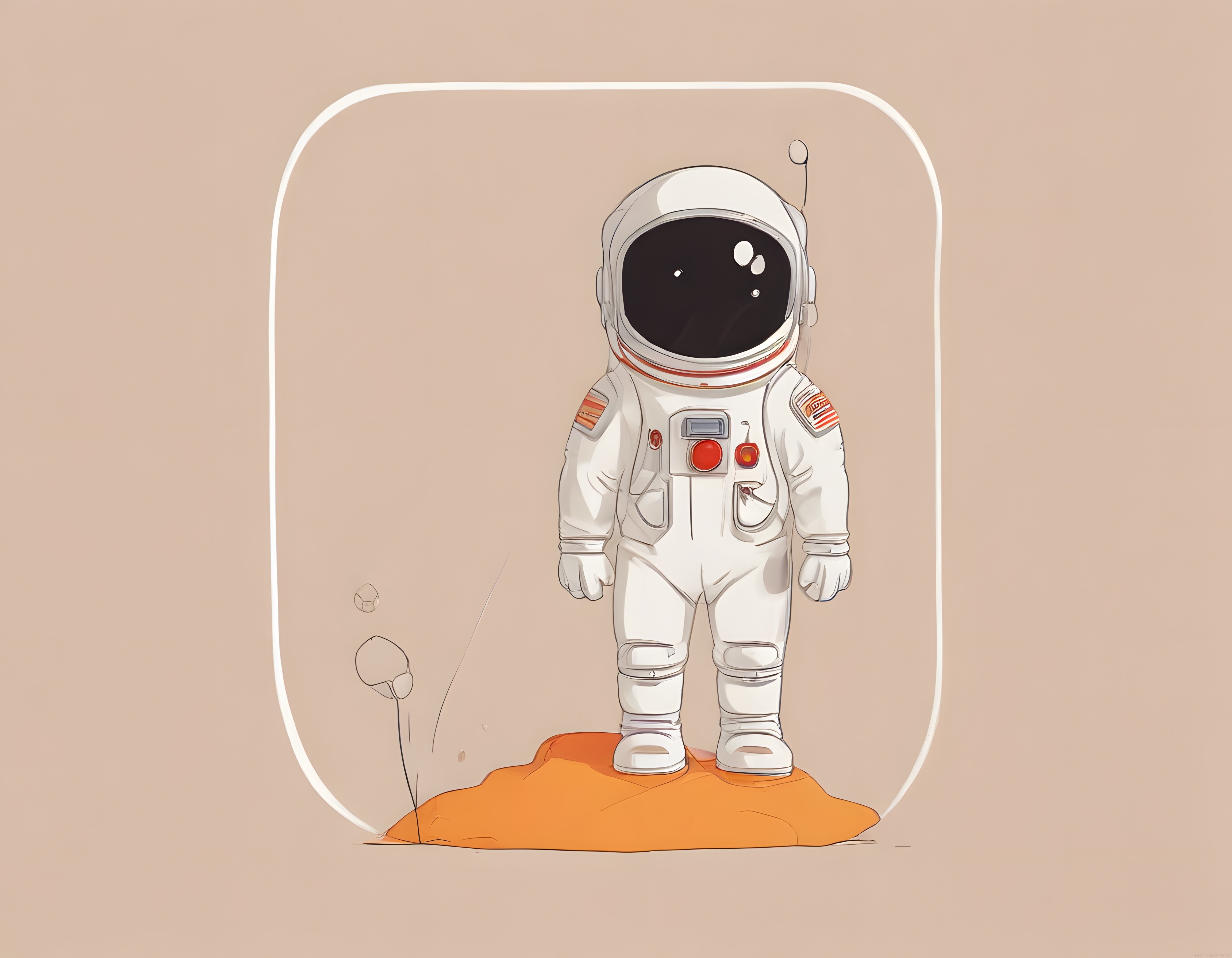 Pastel tonlarda sevimli astronot illüstrasyonu ve minimalist uzay karakteri