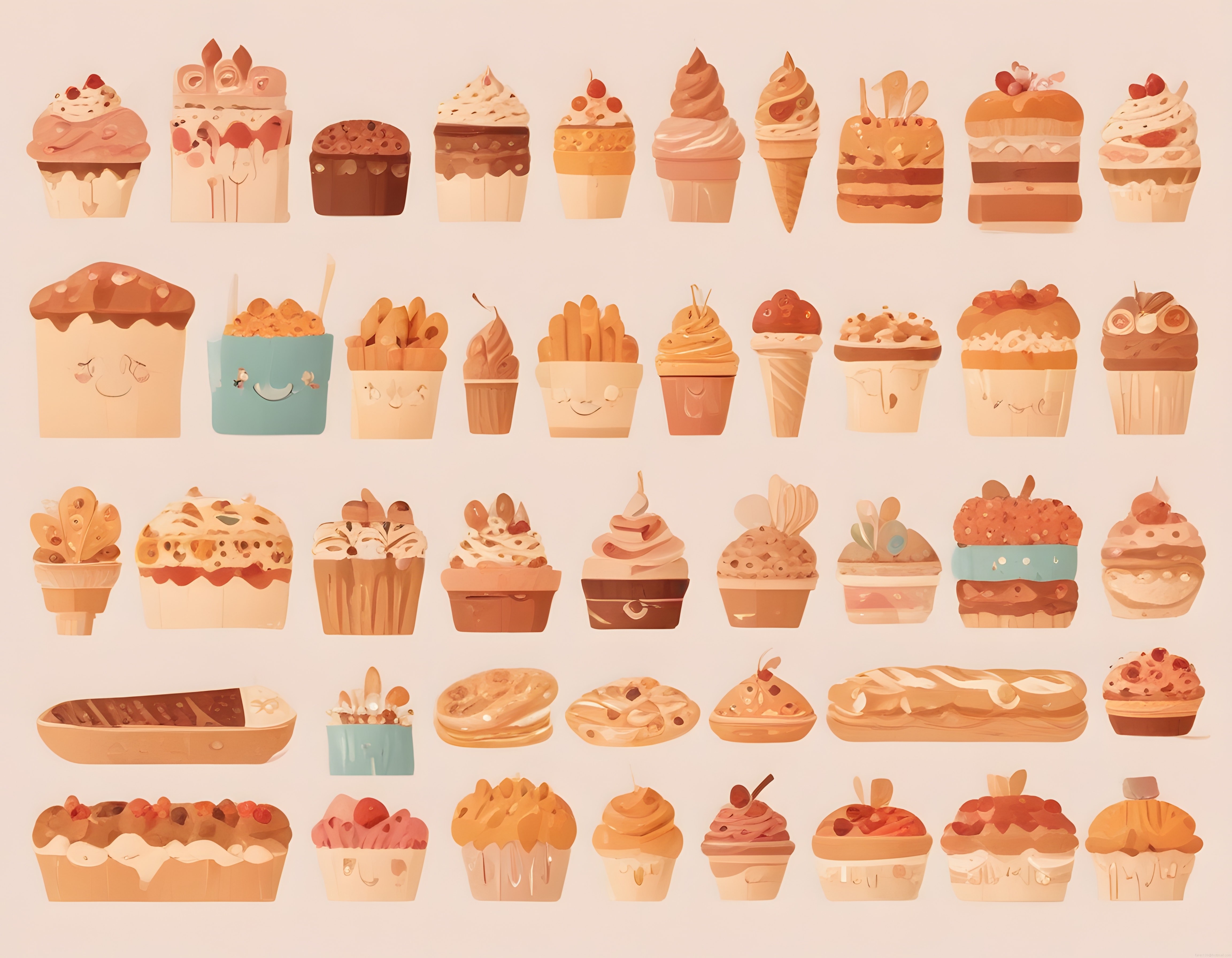 Pastel Tonlarda Sevimli Cupcake ve Dondurma Tasarımları Koleksiyonu