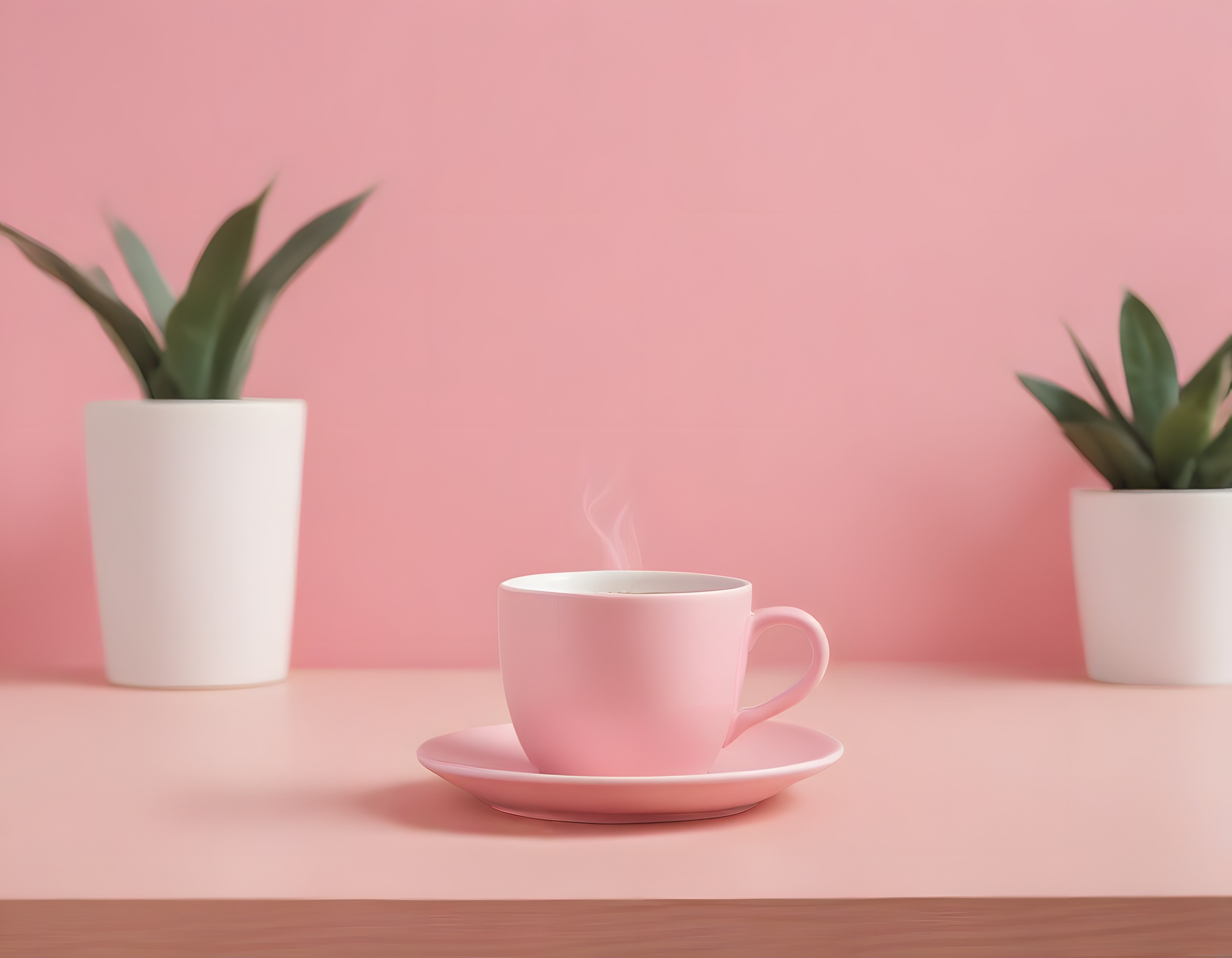 Pastel Tonlarda Sıcak Bir Kahve Molası: Minimalist Dekor ve Yeşil Bitkiler