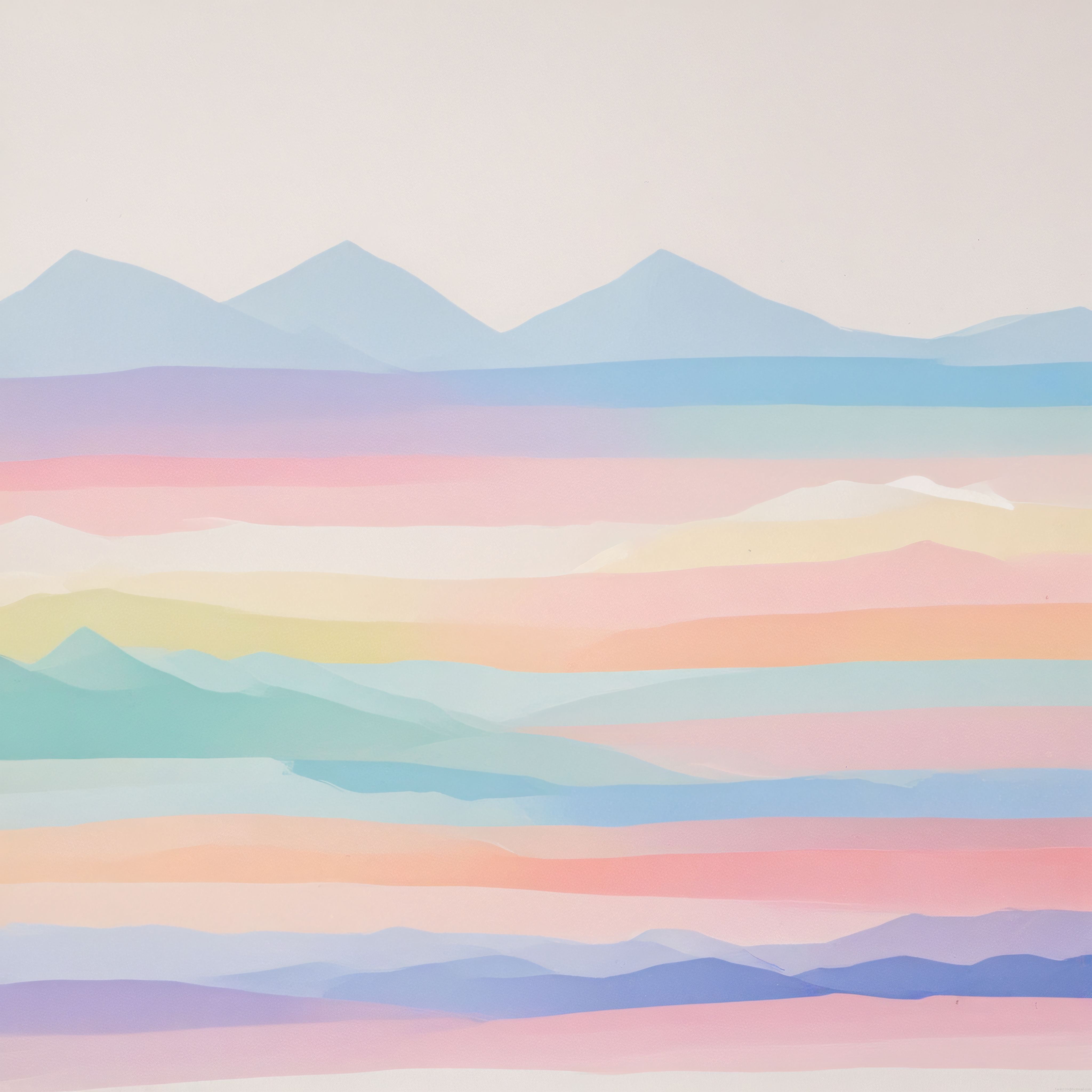 Pastel tonlarda soyut dağ katmanları: sulu boya minimalist manzara