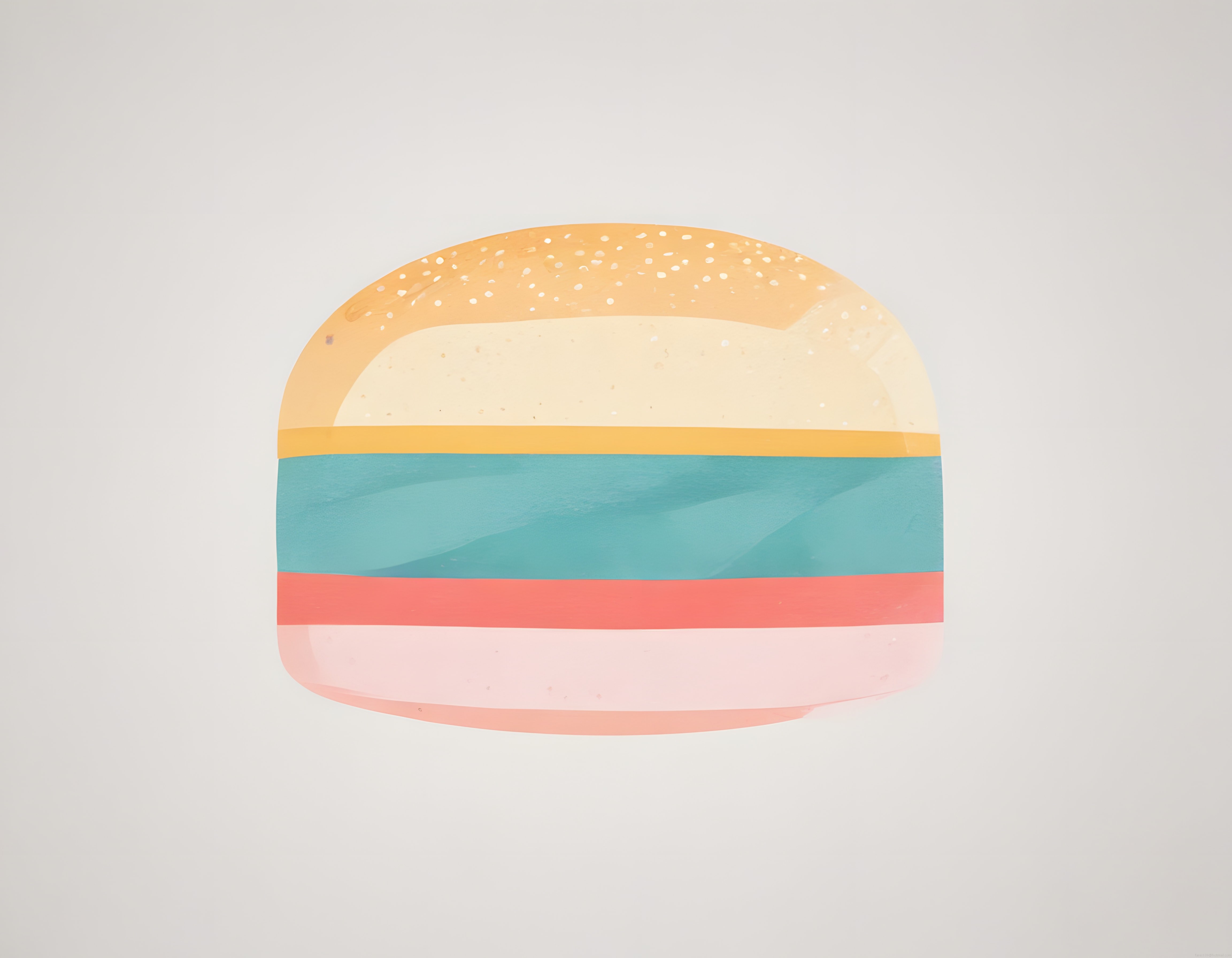 Pastel tonlarda soyut hamburger formu ve geometrik minimalist duvar sanatı