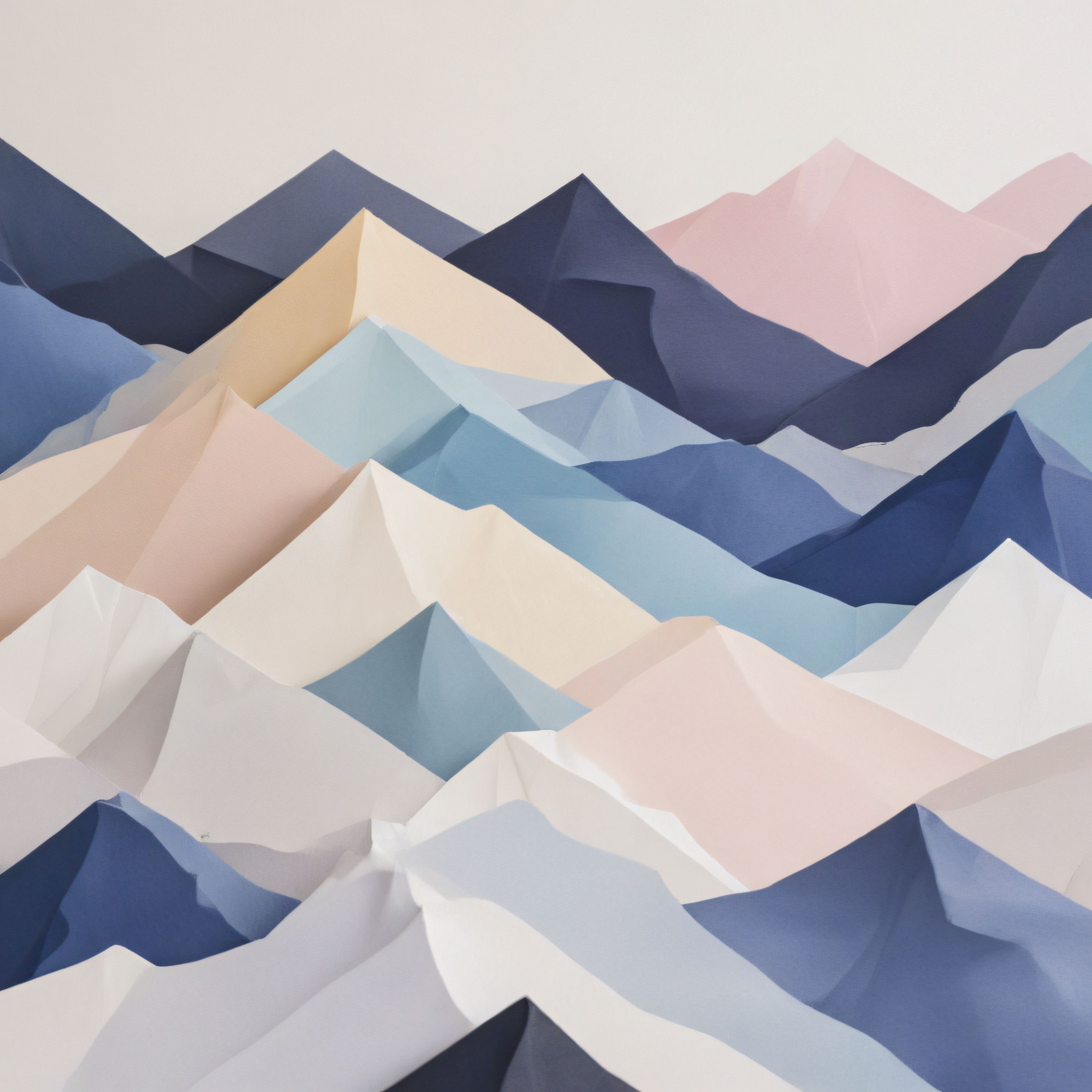 Pastel Tonlarda Soyut Kağıt Katlama Dağları: Minimalist Dijital Sanat Çalışması