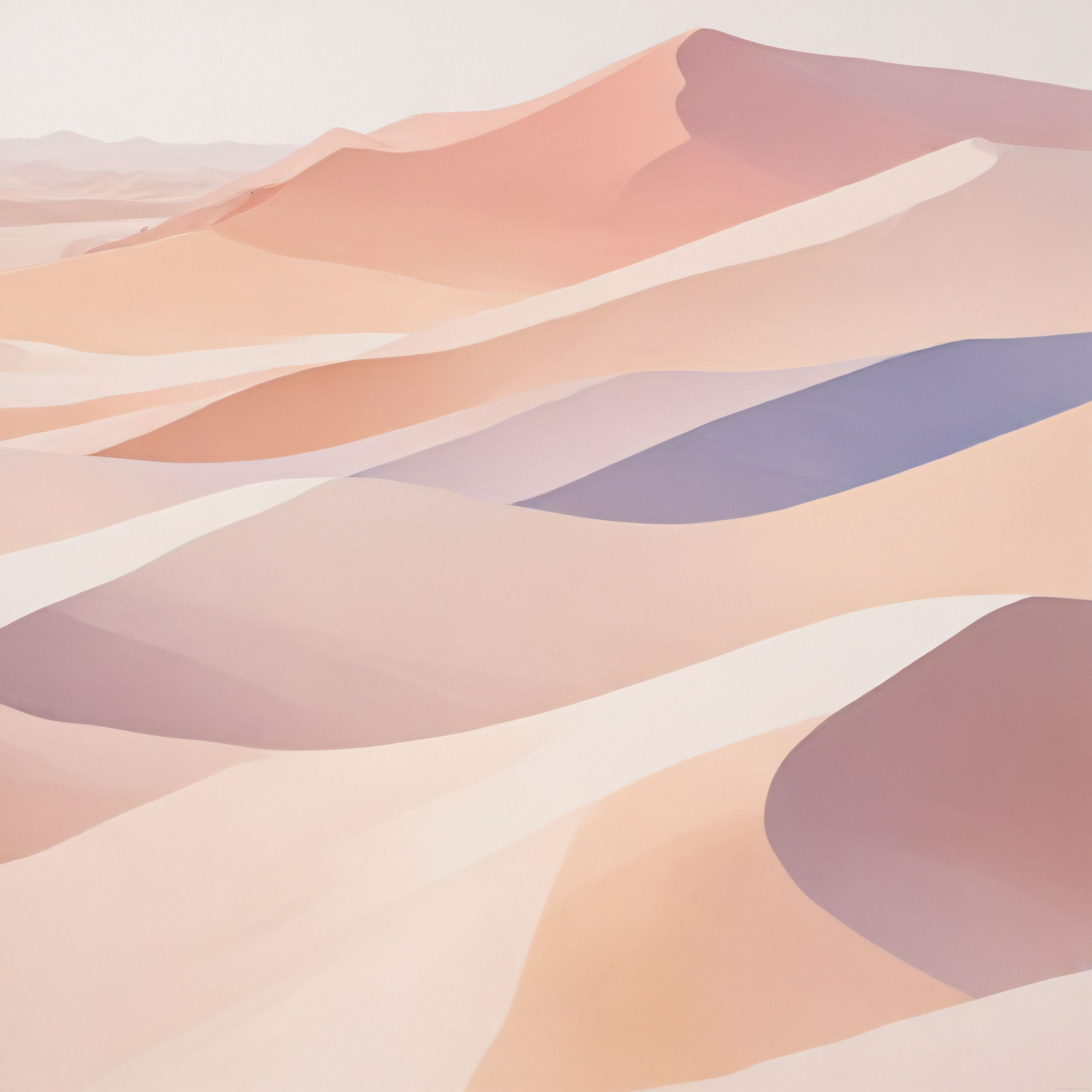 pastel tonlarda soyut kumul ve dağ siluetleri minimalist doğa manzarası