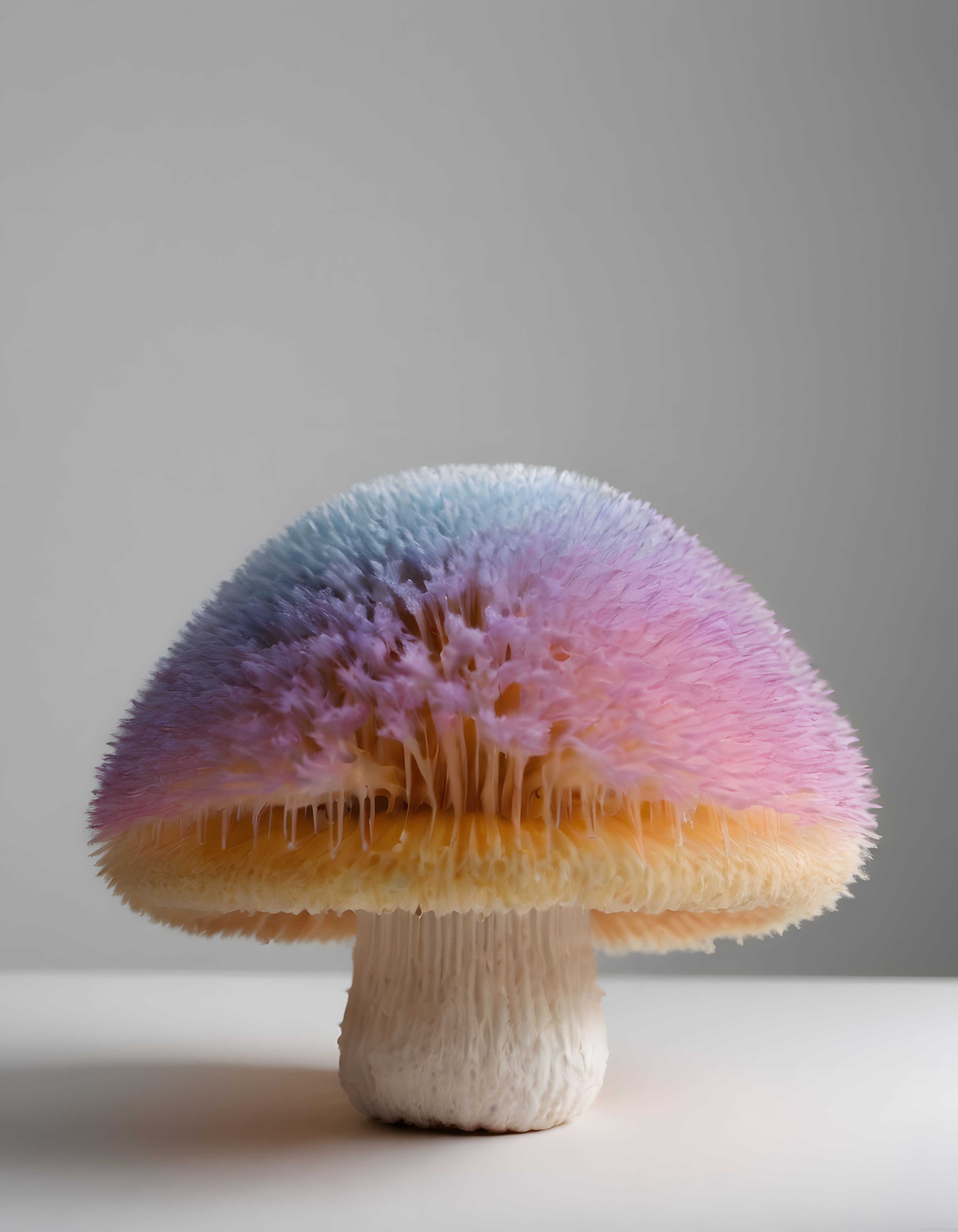 Pastel Tonlarda Tüylü Mantarın Minimalist Stüdyo Arka Planlı Makro Çekimi