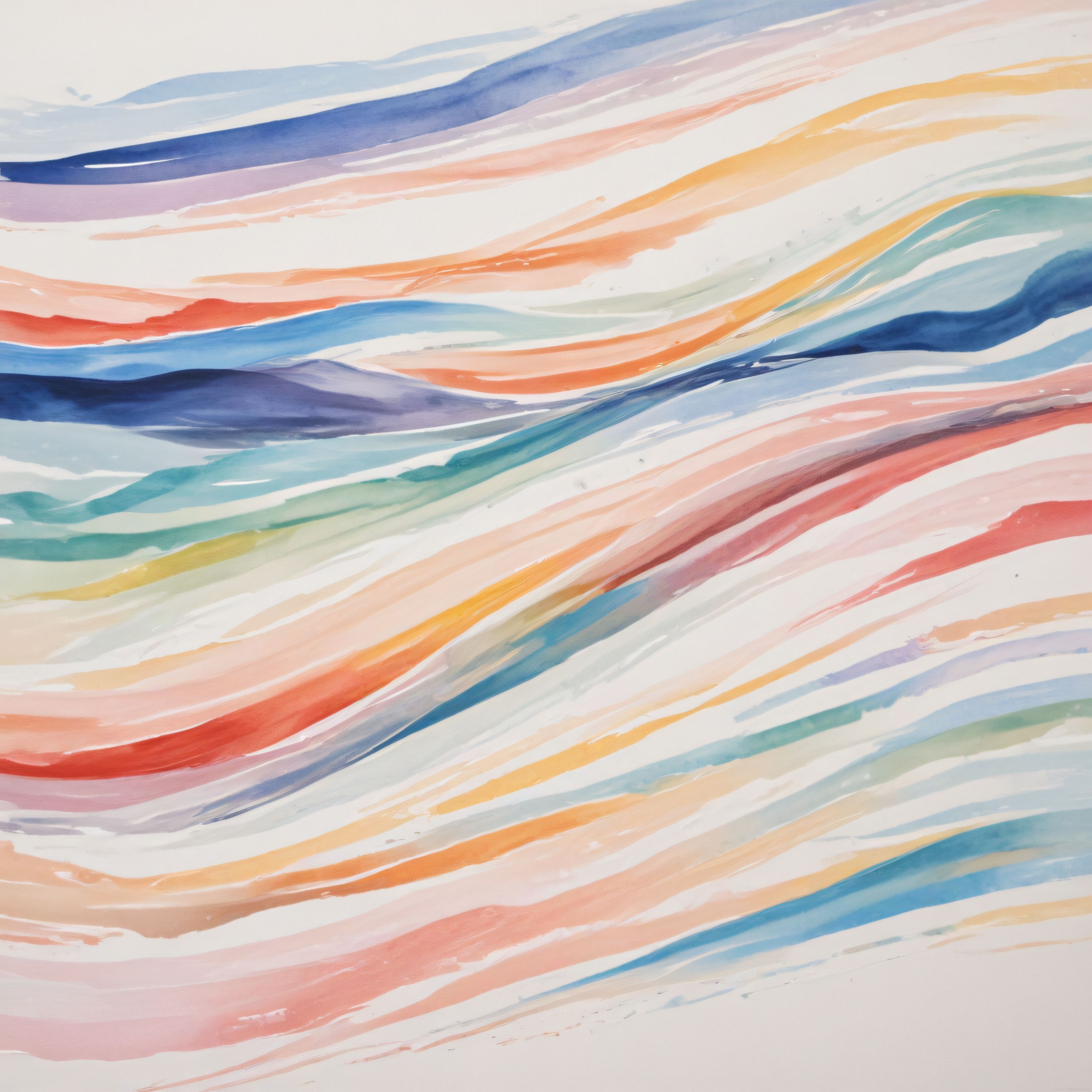 Pastel Tonlarda Yatay Suluboya Darbeleriyle Huzurlu Soyut Sanat Kompozisyonu
