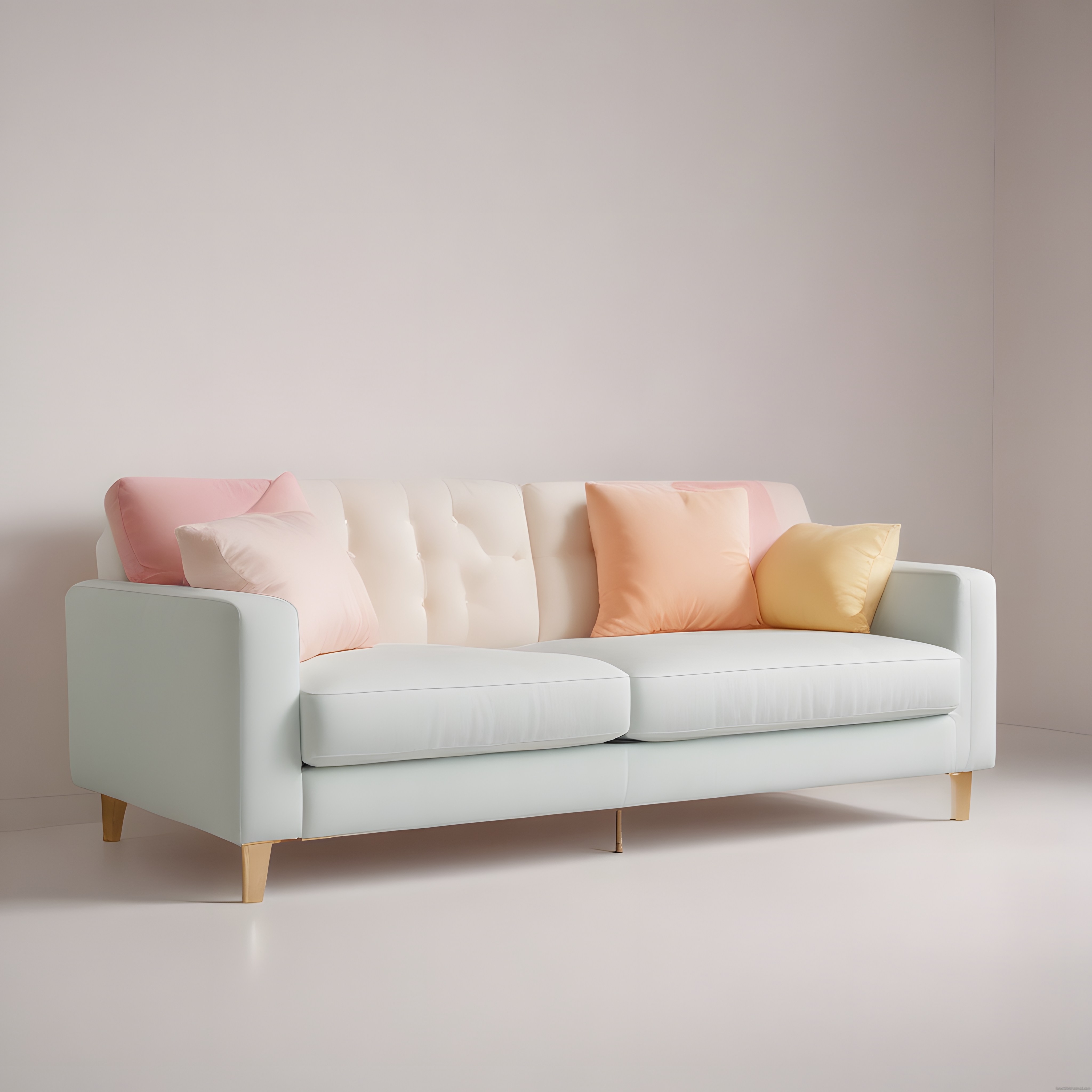 Pastel Tonlu Modern Kanepe ve Renkli Yastıklarla Minimalist Salon Dekoru