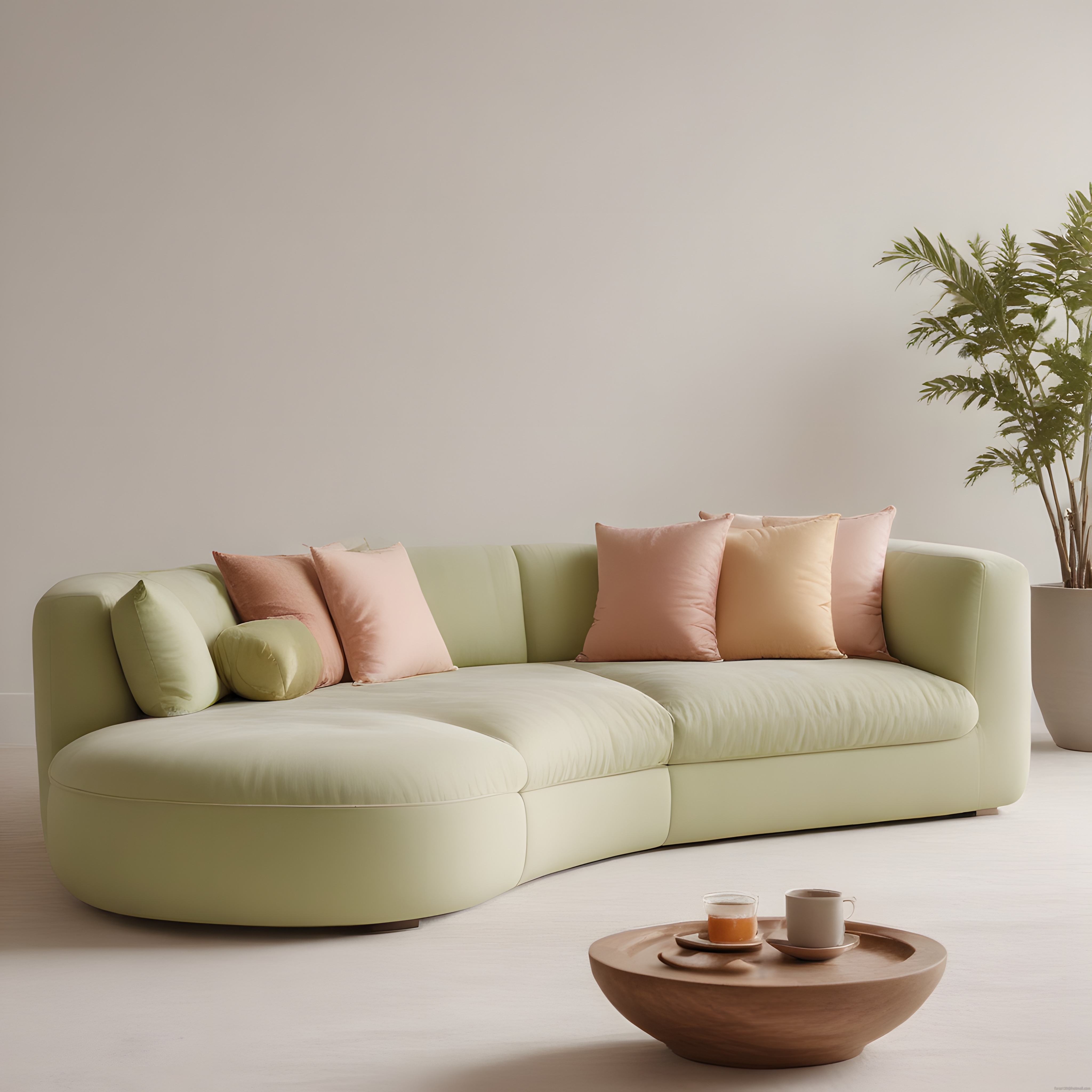Pastel Yeşil Köşe Koltuk ve Ahşap Detaylarla Huzurlu Modern Salon Dekoru