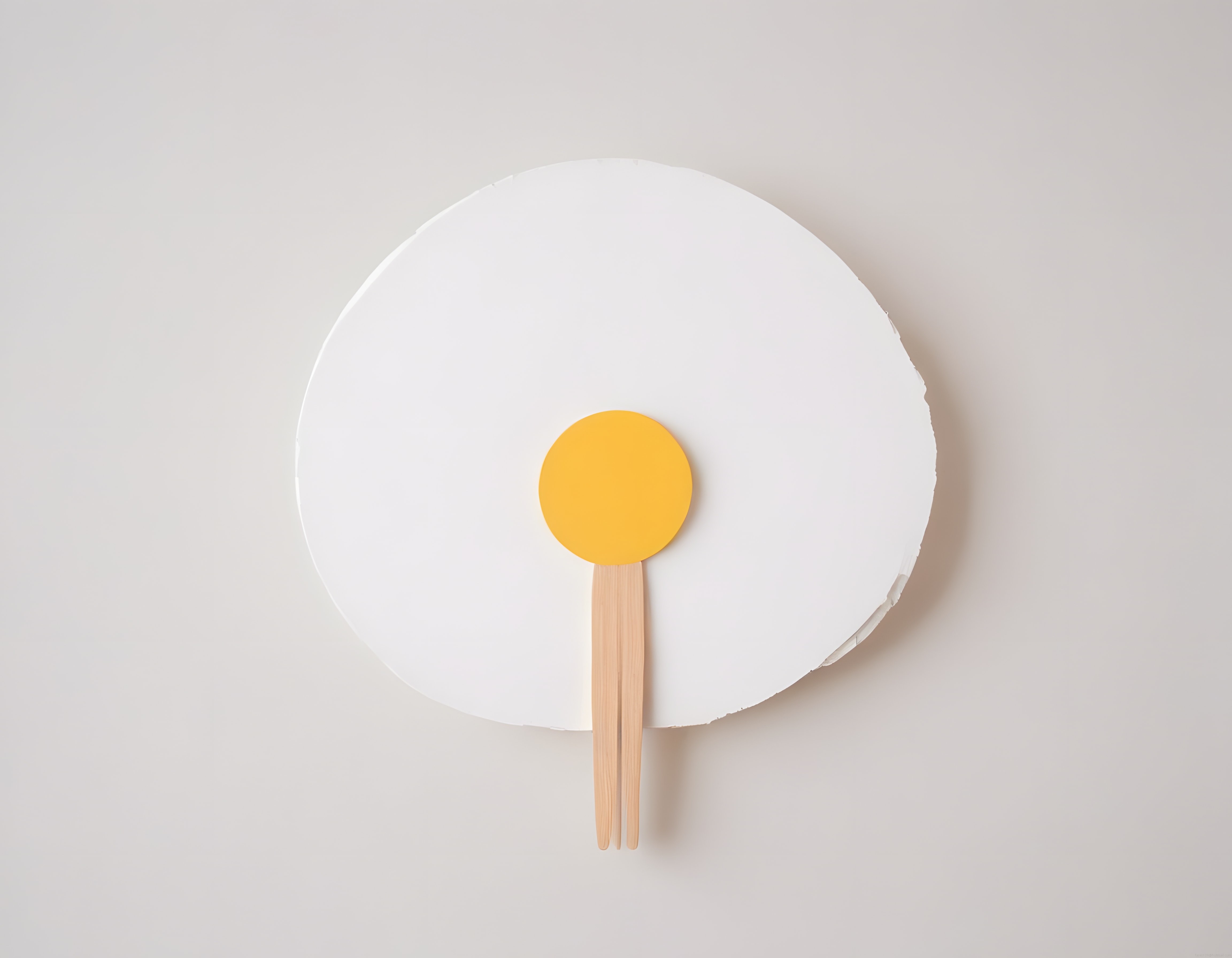 pastel zeminde beyaz dairesel kağıt ve sarı yuvarlak ile minimalist duvar süsü