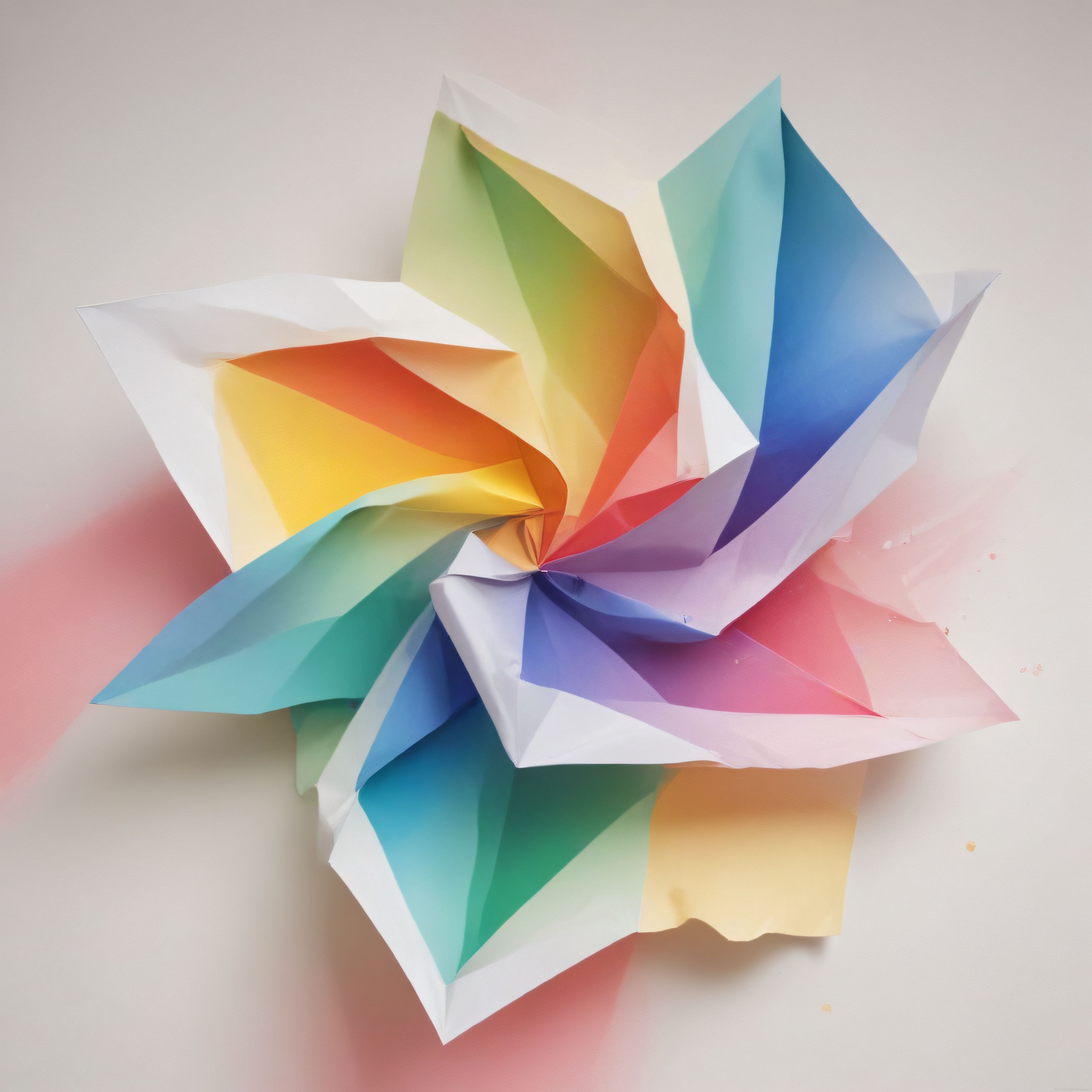 Pastel Zeminde Gökkuşağı Renklerinde Geometrik Origami Sanatı